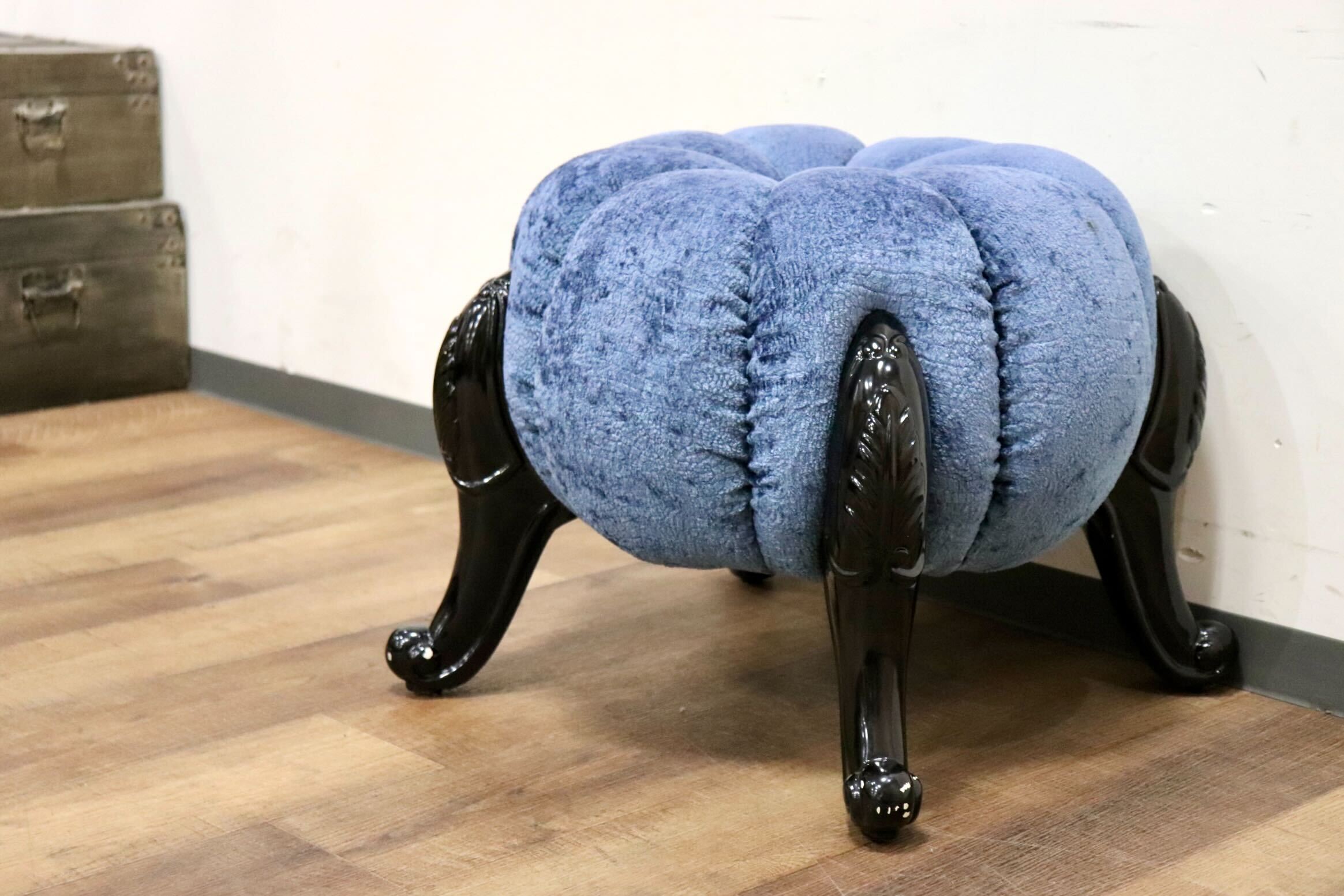 GMHH489B○パンプキンスツール アンティーク調 猫脚 ファブリック オットマン 腰掛け ヨーロピアン エレガント チェア 展示品