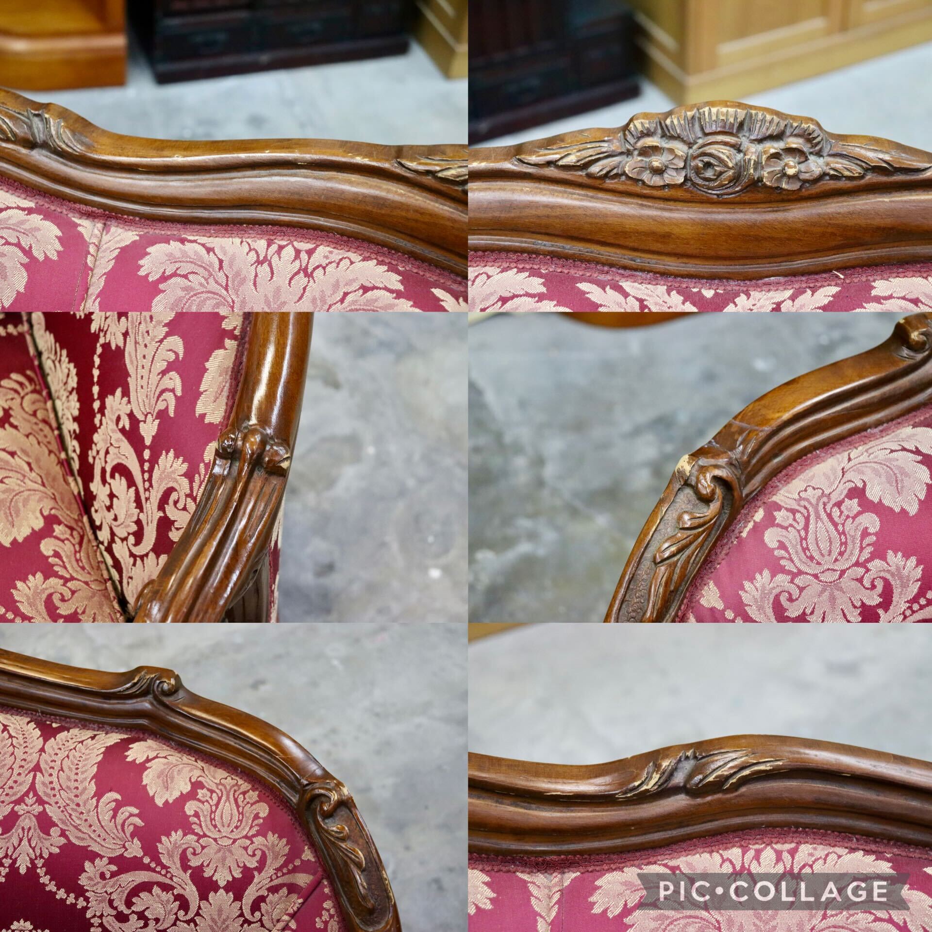 GMIK720A○イタリア製 3人掛けソファ トリプルソファ 長椅子 ファブリック 金華山 ロココ調 彫刻 ヨーロピアン クラシック エレガント