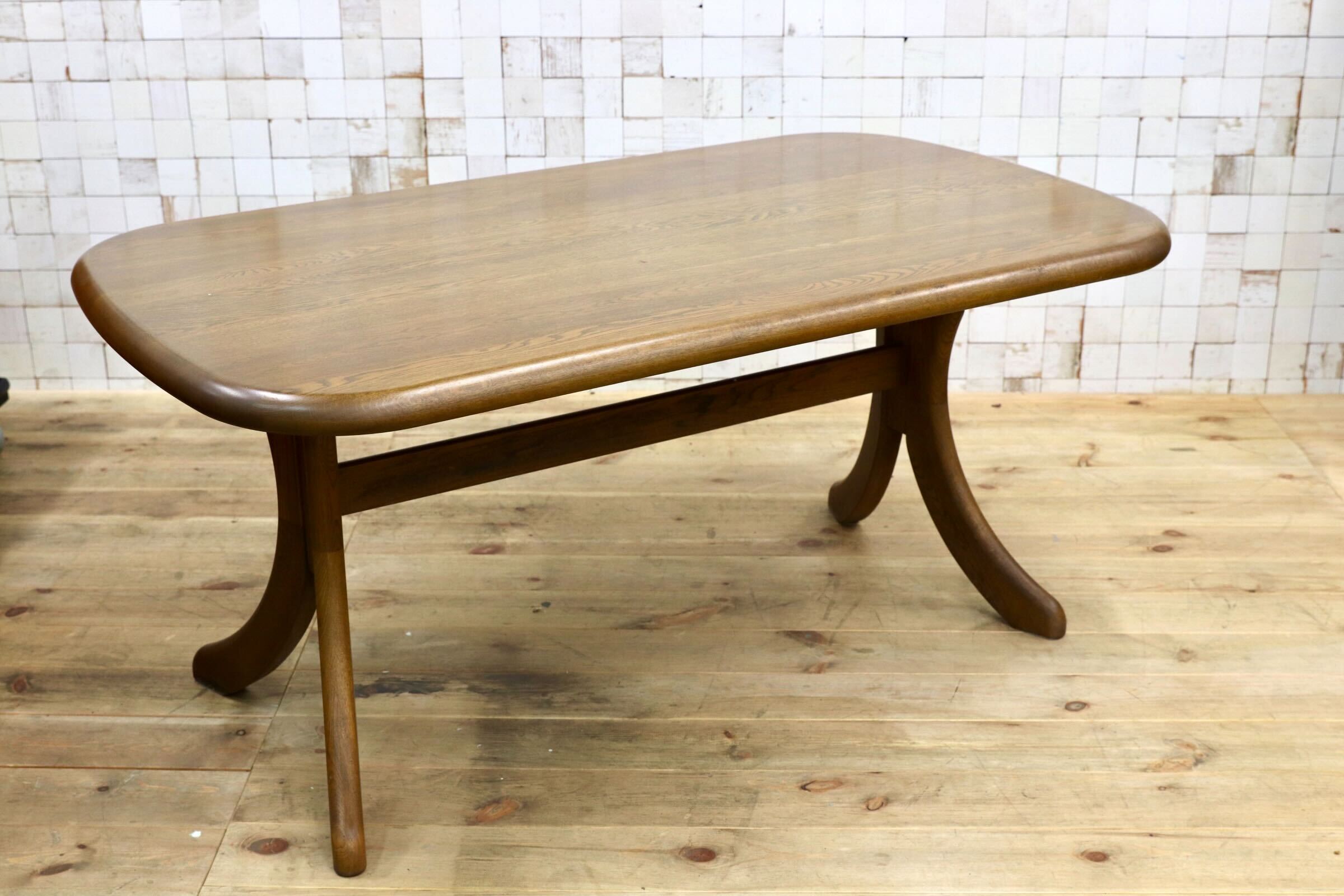 GMJK114○HAMAMOTO / 浜本工芸 楢材 ダイニングテーブル 食卓テーブル 国産家具 和モダン 昭和レトロ ヴィンテージ