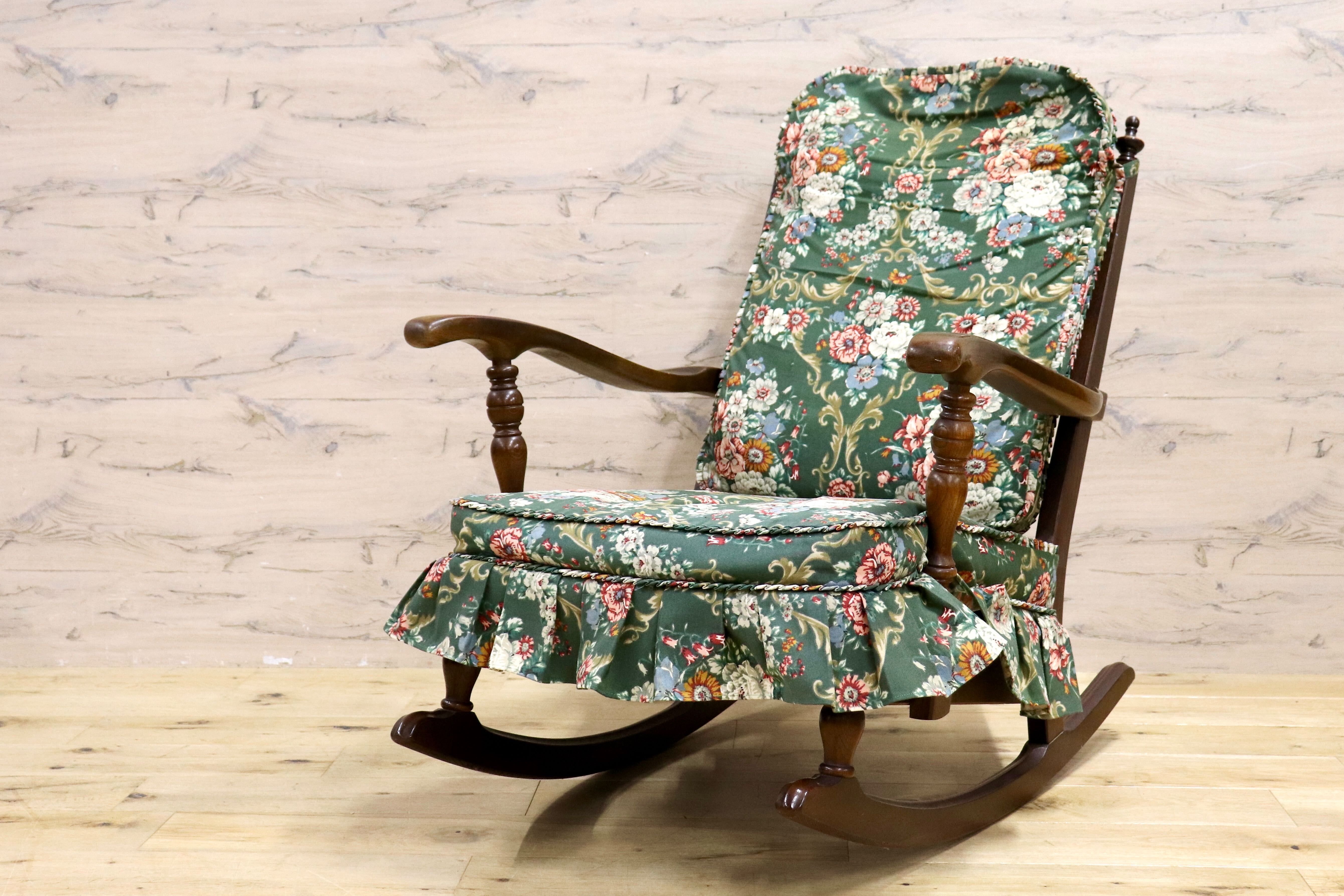GMIH306A○HIDA / 飛騨産業 キツツキ 穂高 ロッキングチェア 揺り椅子 レトロ チェア 花柄 クラシック アンティーク調 ヴィンテージ