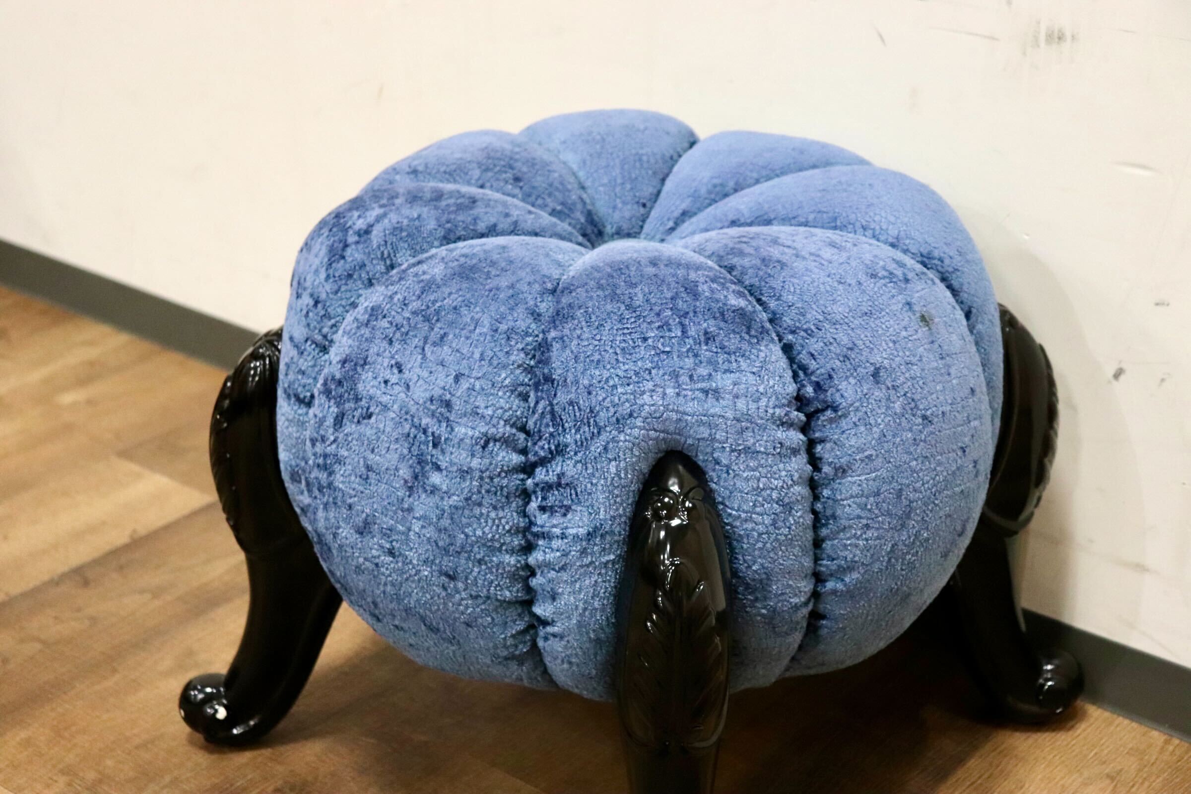 GMHH489B○パンプキンスツール アンティーク調 猫脚 ファブリック オットマン 腰掛け ヨーロピアン エレガント チェア 展示品