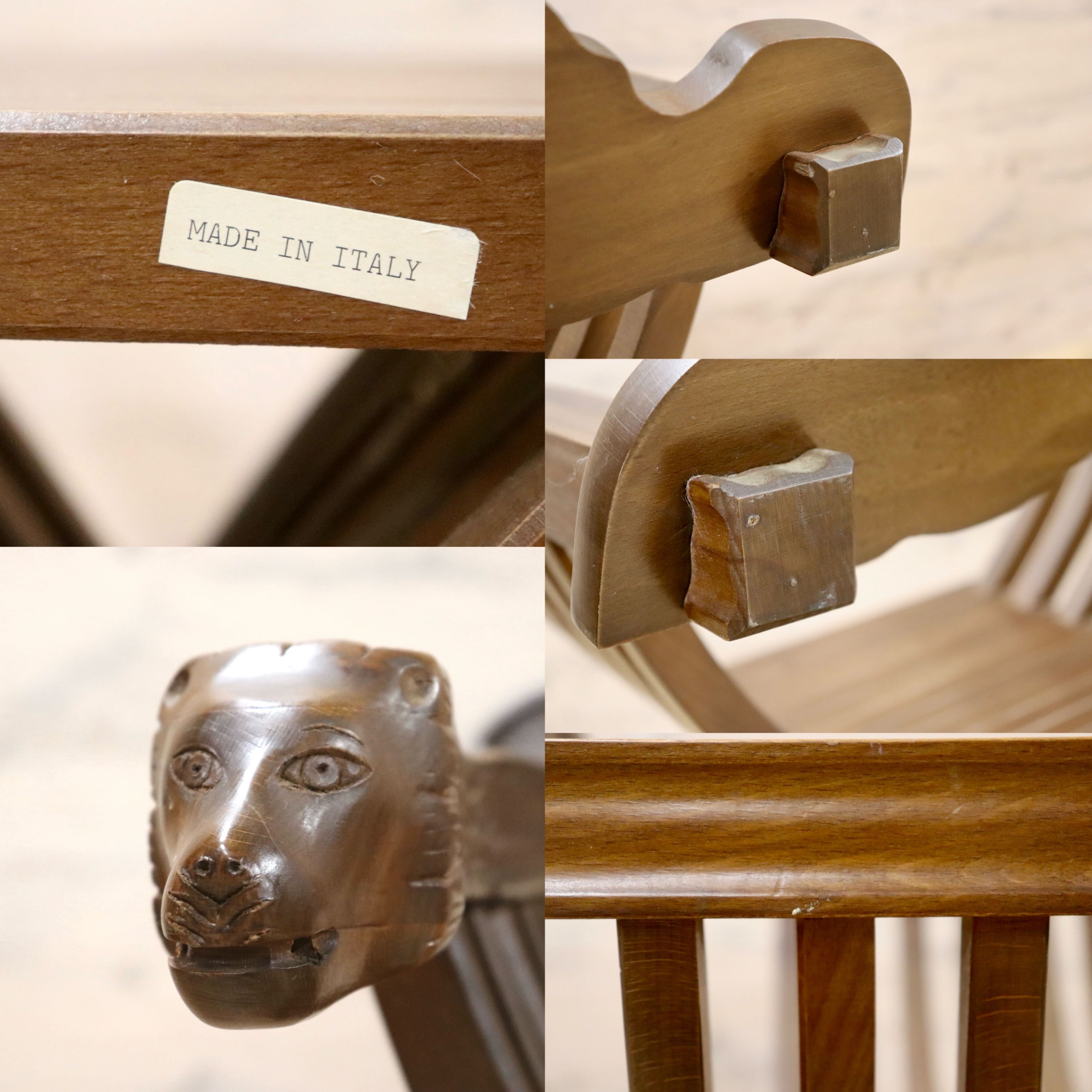 GMHN109○イタリア製 サボナーラ ライオンチェア サヴォナローラ 折り畳み式 椅子 チェア 木製 彫刻 アンティーク 輸入家具 展示品