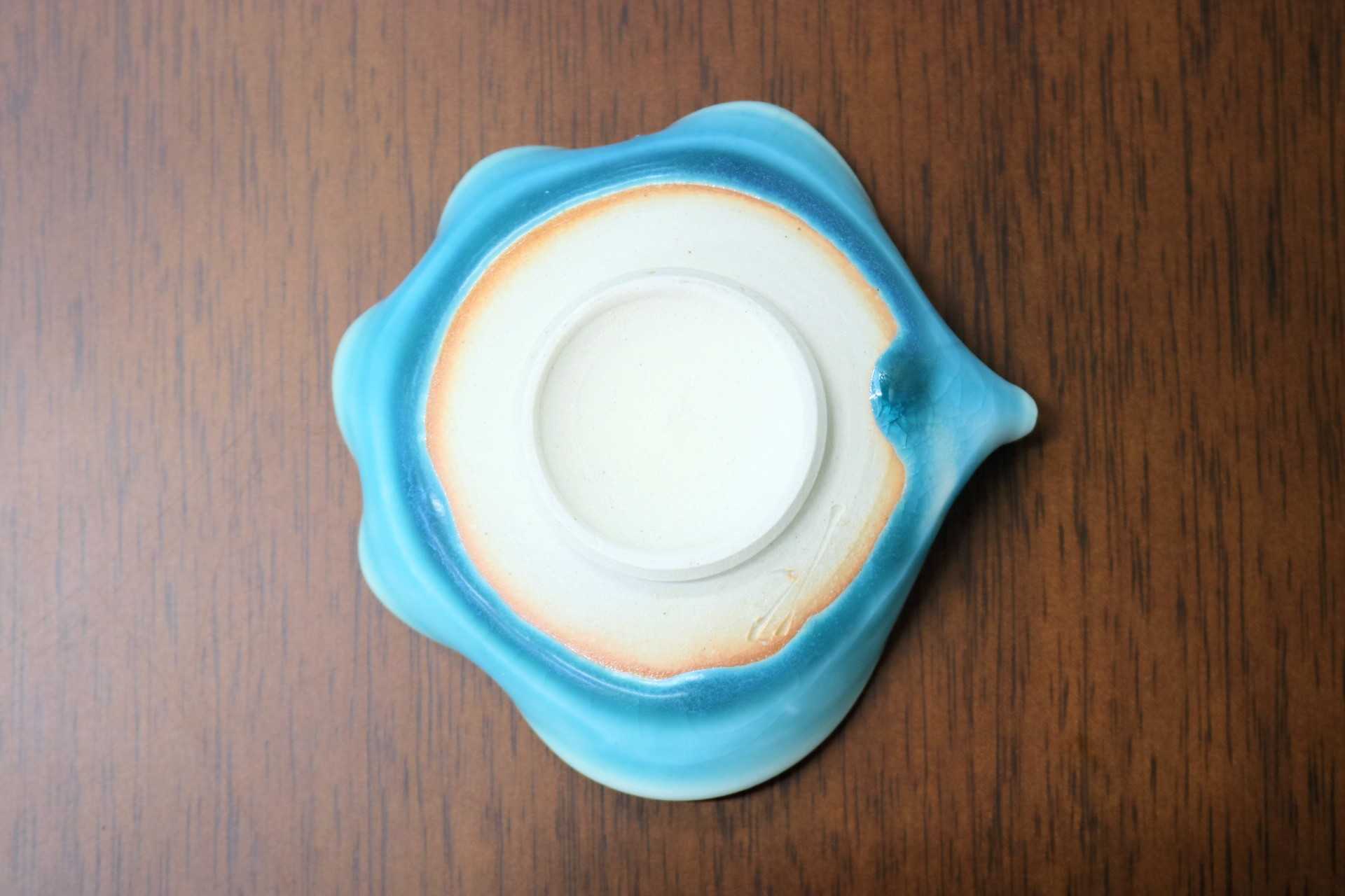 GMJO81C○千代市陶房 清水万佐年 丹波焼 トルコブルー輪花皿 伝統工芸 丹波篠山 未使用