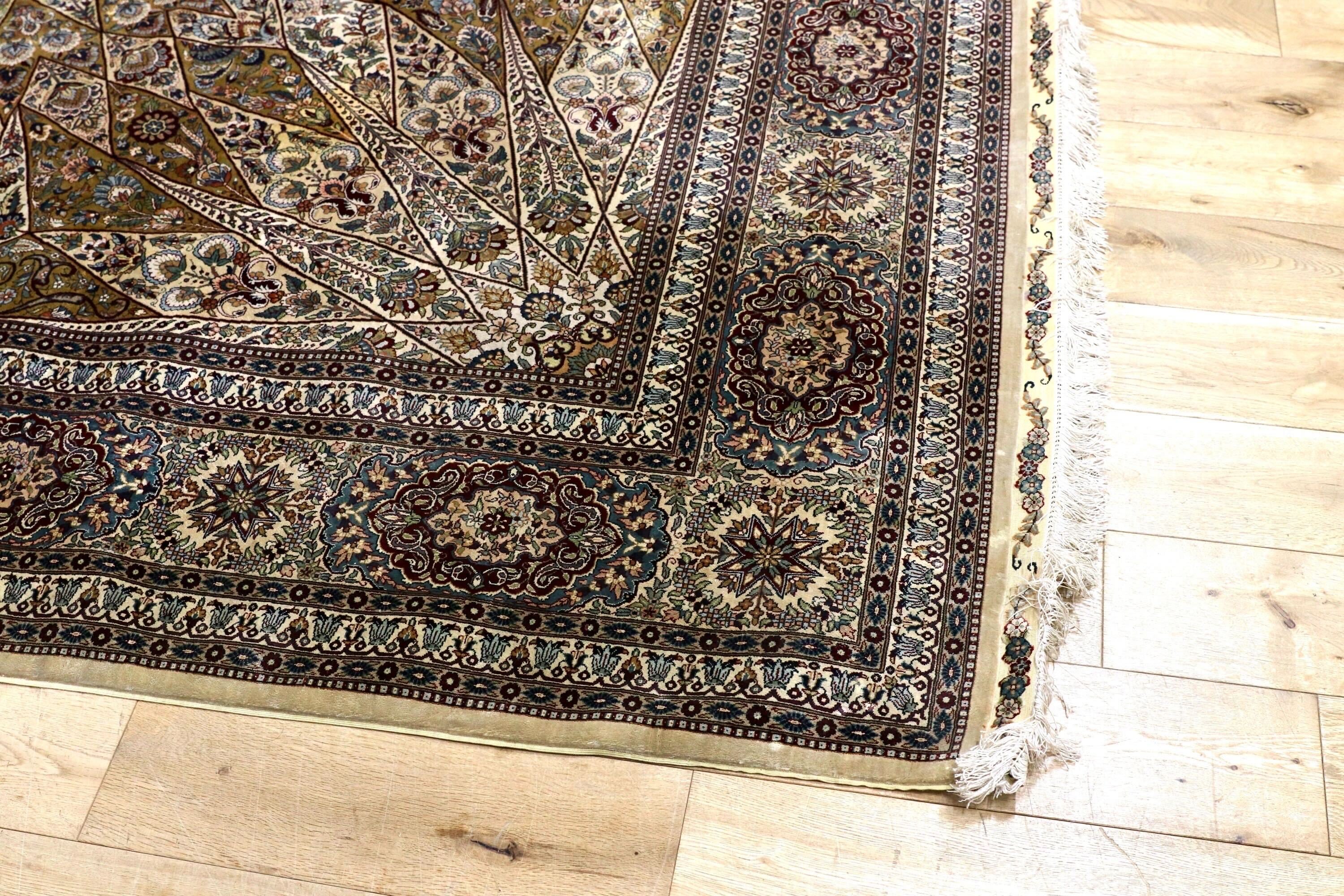 GMIK803○トルコ ヘレケ ペルシャ絨毯 シルク 手織り 大判 最高級 ヴィンテージ ラグ マット 工房サイン有 約300万