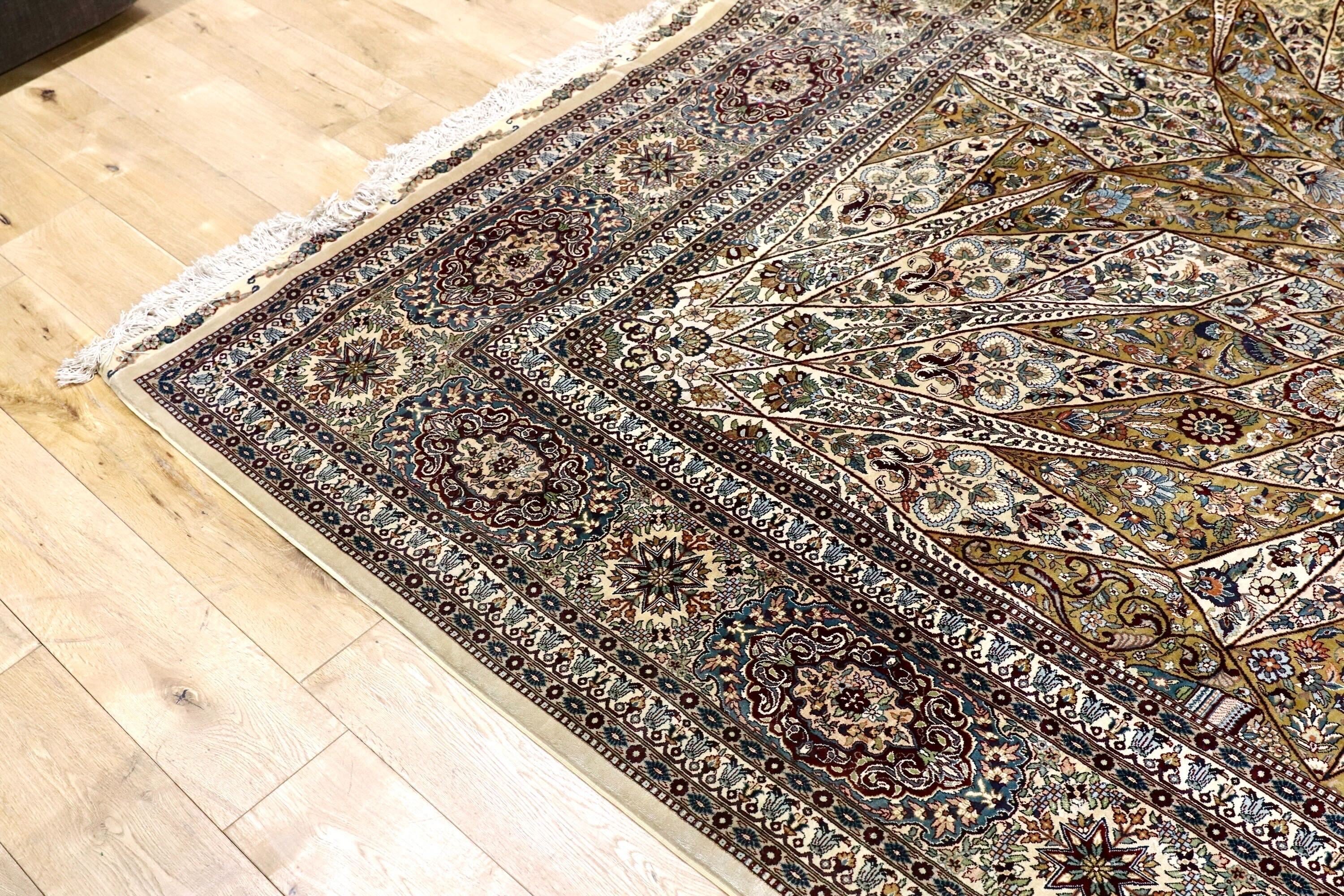 GMIK803○トルコ ヘレケ ペルシャ絨毯 シルク 手織り 大判 最高級 ヴィンテージ ラグ マット 工房サイン有 約300万