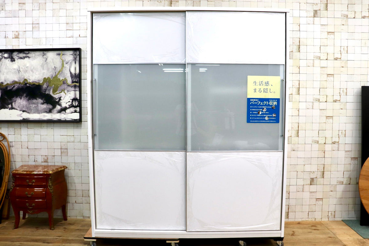 GMJO132〇松田家具 パーフェクト収納 食器棚 キッチンボード ダイニングボード 引き戸 スライド扉 家電収納 コンセント付き ホワイト 国産