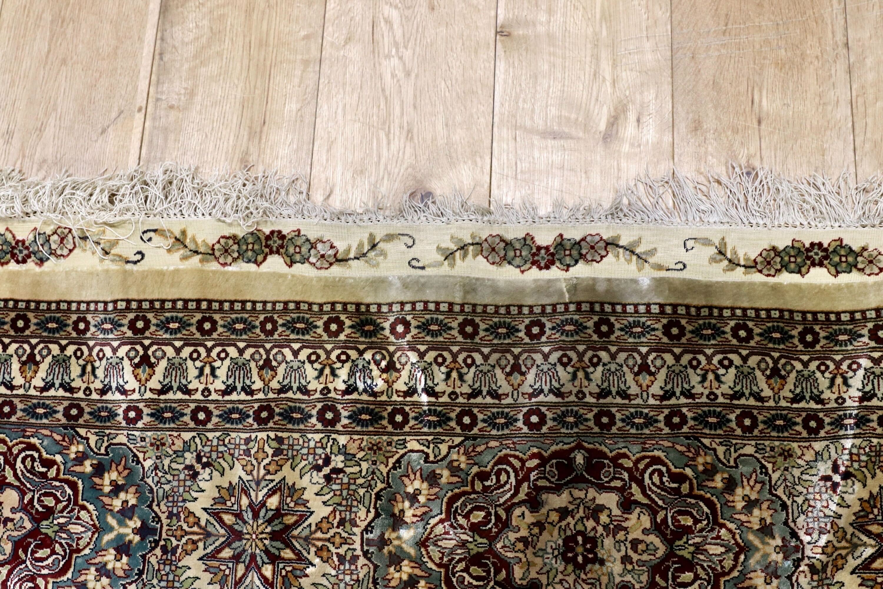 GMIK803○トルコ ヘレケ ペルシャ絨毯 シルク 手織り 大判 最高級 ヴィンテージ ラグ マット 工房サイン有 約300万