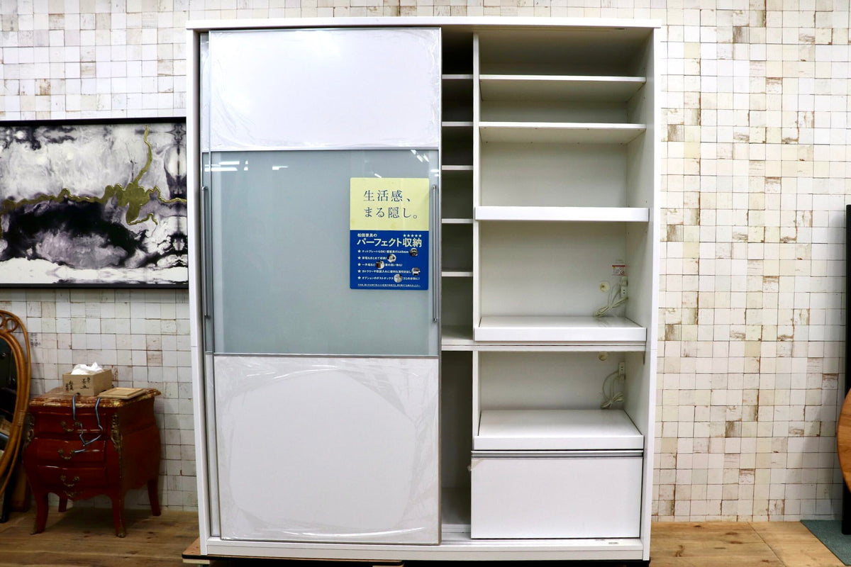 GMJO132〇松田家具 パーフェクト収納 食器棚 キッチンボード ダイニングボード 引き戸 スライド扉 家電収納 コンセント付き ホワイト 国産