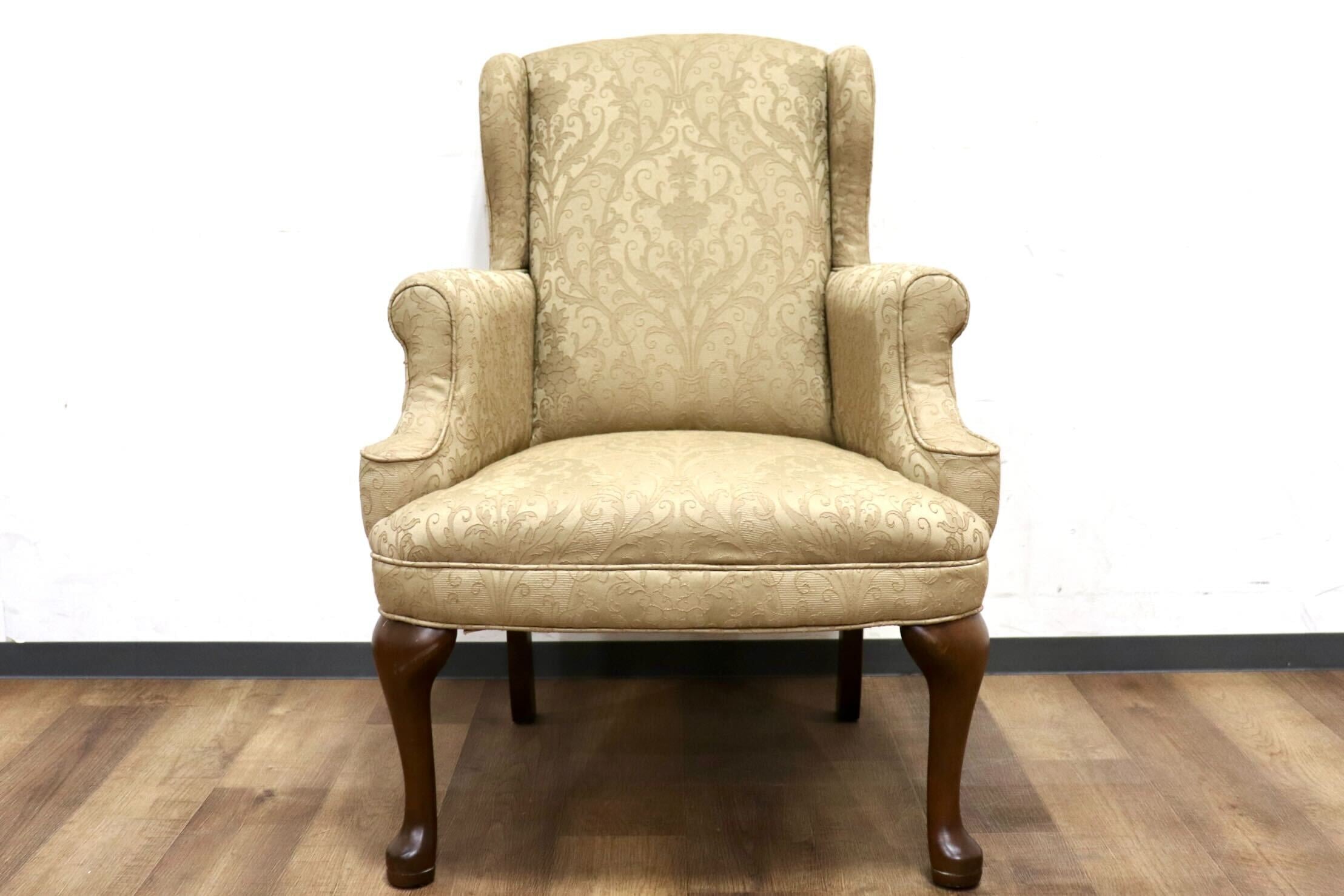 GMHH492A○西洋 アンティーク 1人掛けソファ アームチェア シングルソファ ウィングバックチェア ファブリック 猫脚 ヨーロピアン