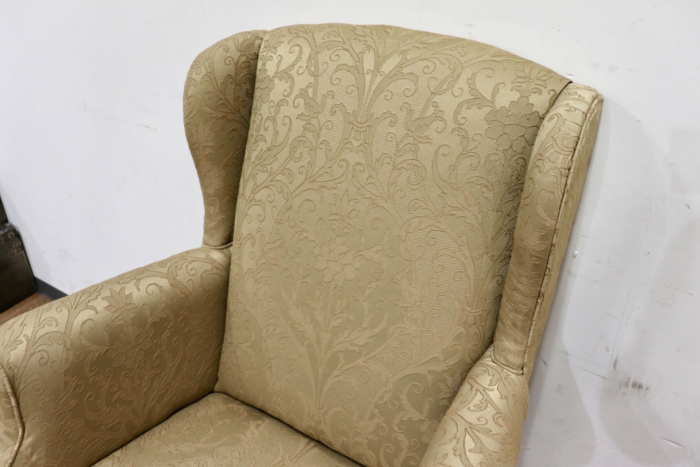 GMHH492A○西洋 アンティーク 1人掛けソファ アームチェア シングルソファ ウィングバックチェア ファブリック 猫脚 ヨーロピアン