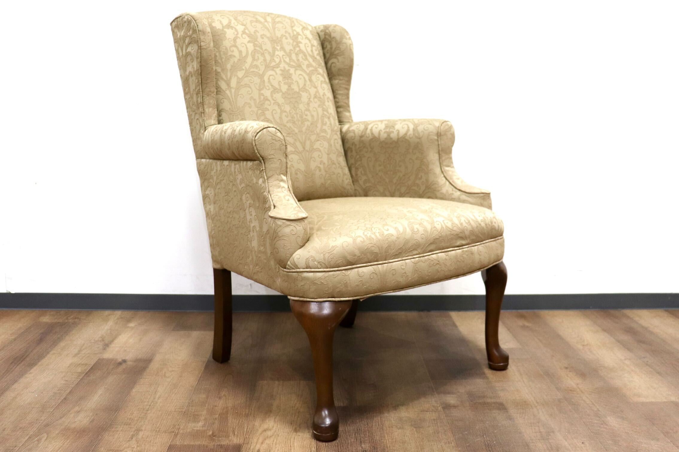 GMHH492A○西洋 アンティーク 1人掛けソファ アームチェア シングルソファ ウィングバックチェア ファブリック 猫脚 ヨーロピアン