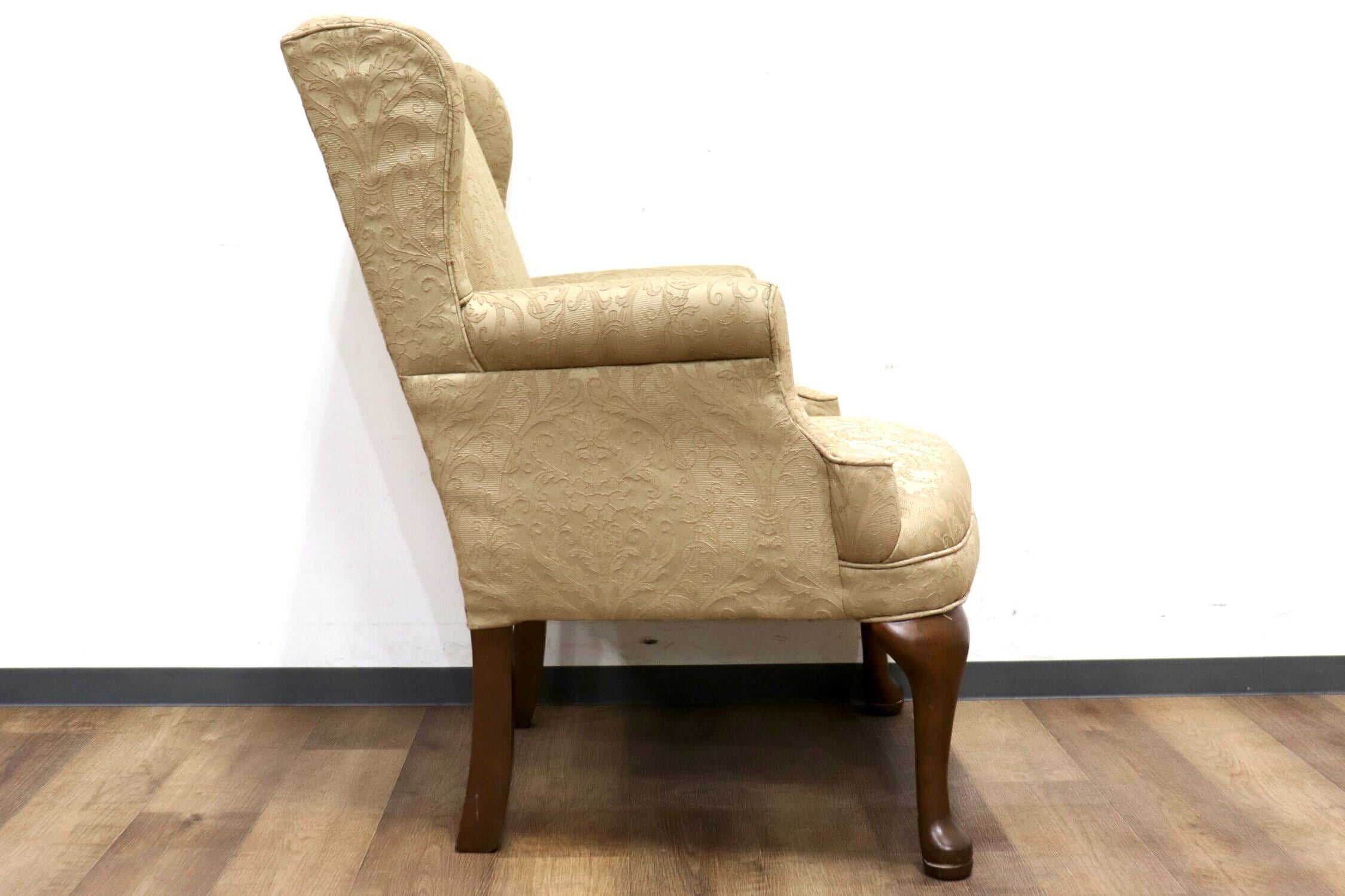 GMHH492A○西洋 アンティーク 1人掛けソファ アームチェア シングルソファ ウィングバックチェア ファブリック 猫脚 ヨーロピアン