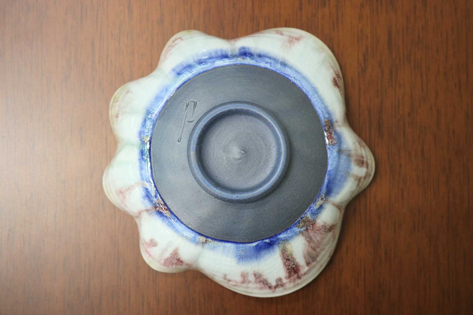 GMJO85A○千代市陶房 清水万佐年 丹波焼 辰砂輪花鉢 陶器 伝統工芸 丹波篠山 未使用