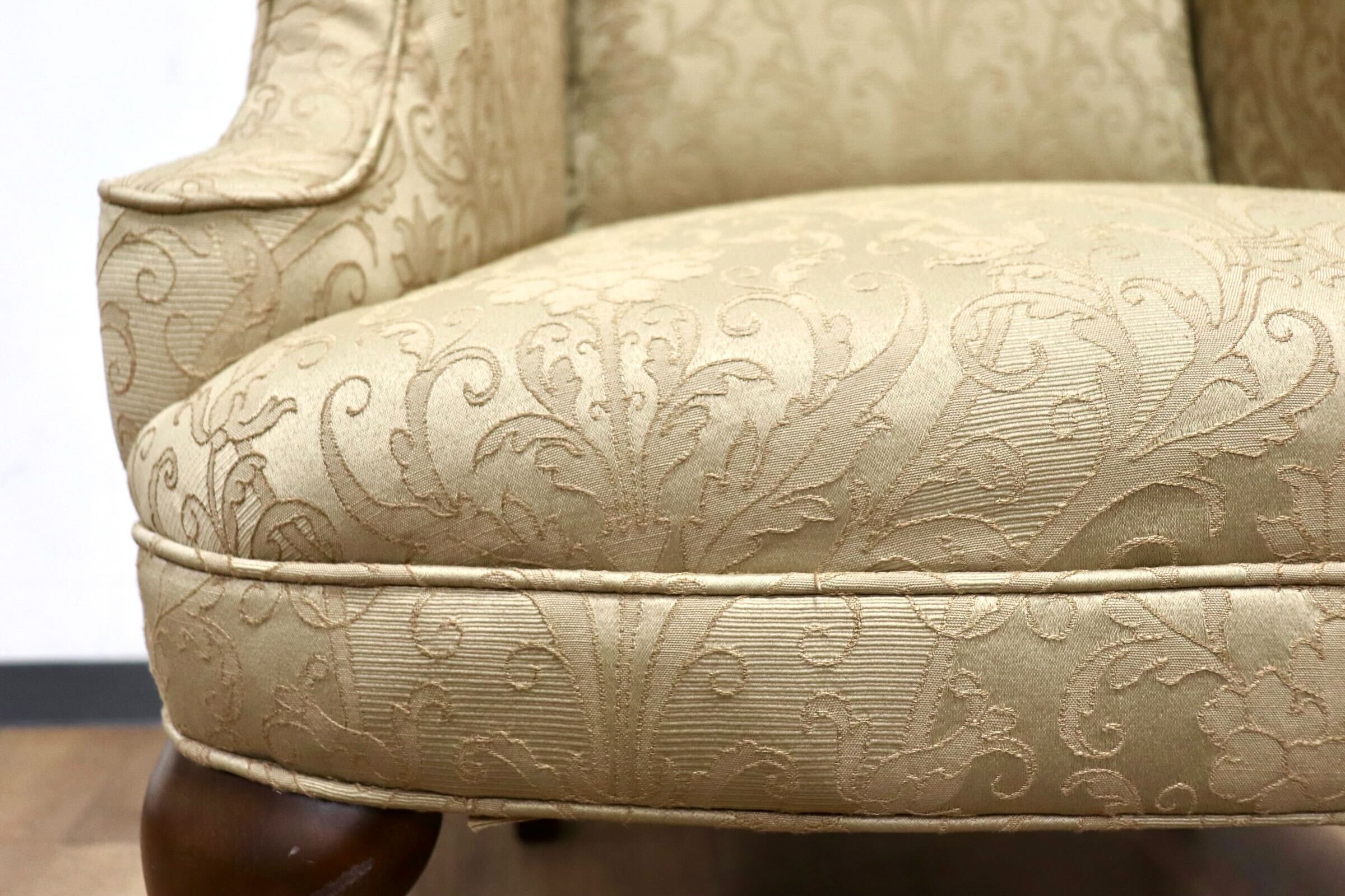 GMHH492A○西洋 アンティーク 1人掛けソファ アームチェア シングルソファ ウィングバックチェア ファブリック 猫脚 ヨーロピアン