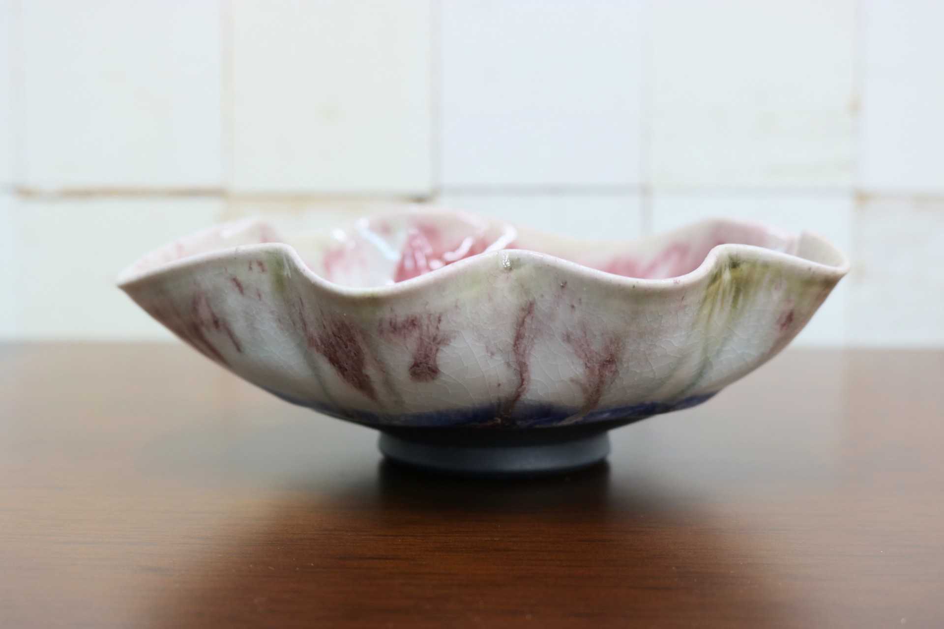 GMJO85A○千代市陶房 清水万佐年 丹波焼 辰砂輪花鉢 陶器 伝統工芸 丹波篠山 未使用