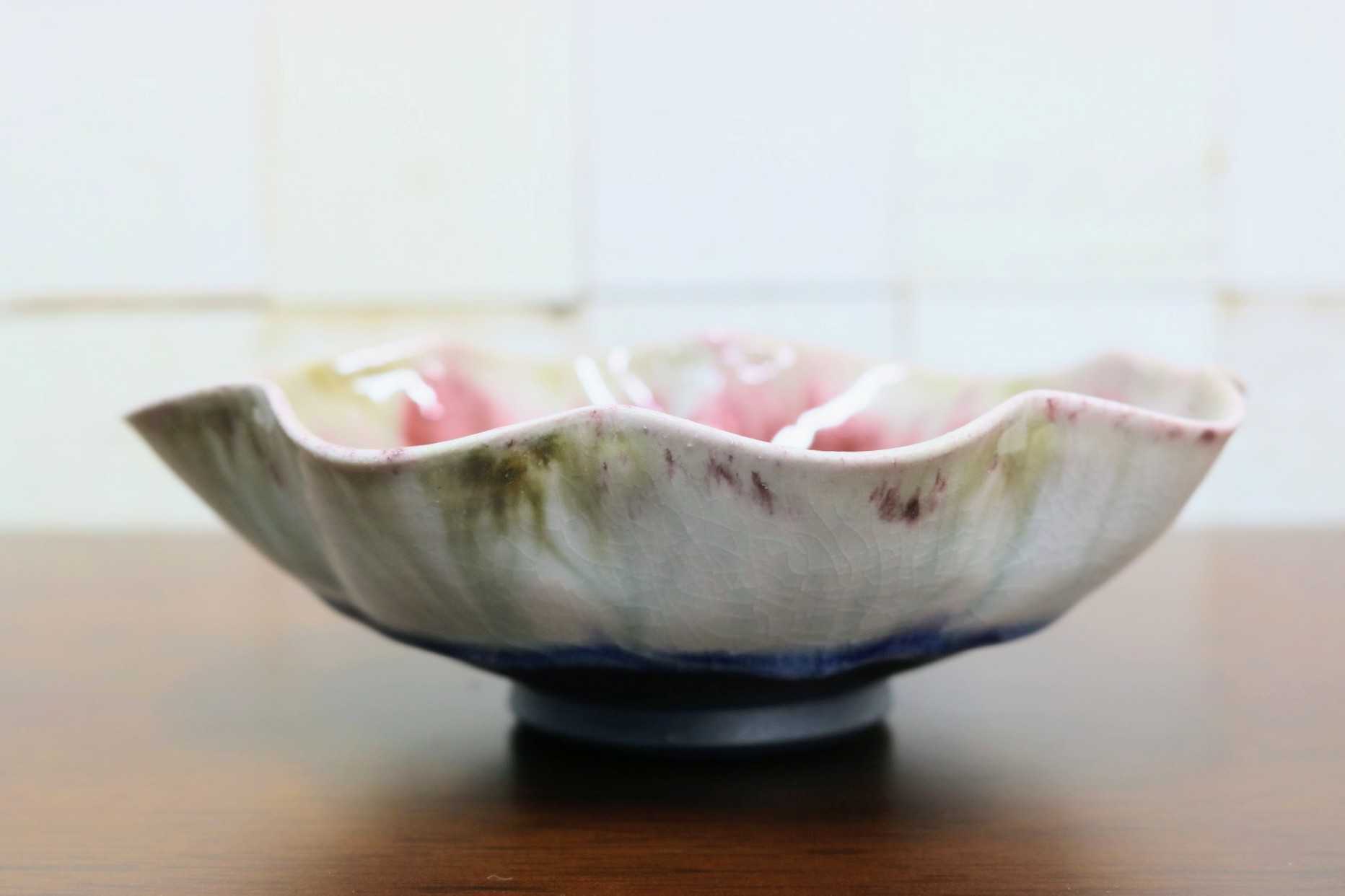 GMJO85B○千代市陶房 清水万佐年 丹波焼 辰砂輪花鉢 陶器 伝統工芸 丹波篠山 未使用
