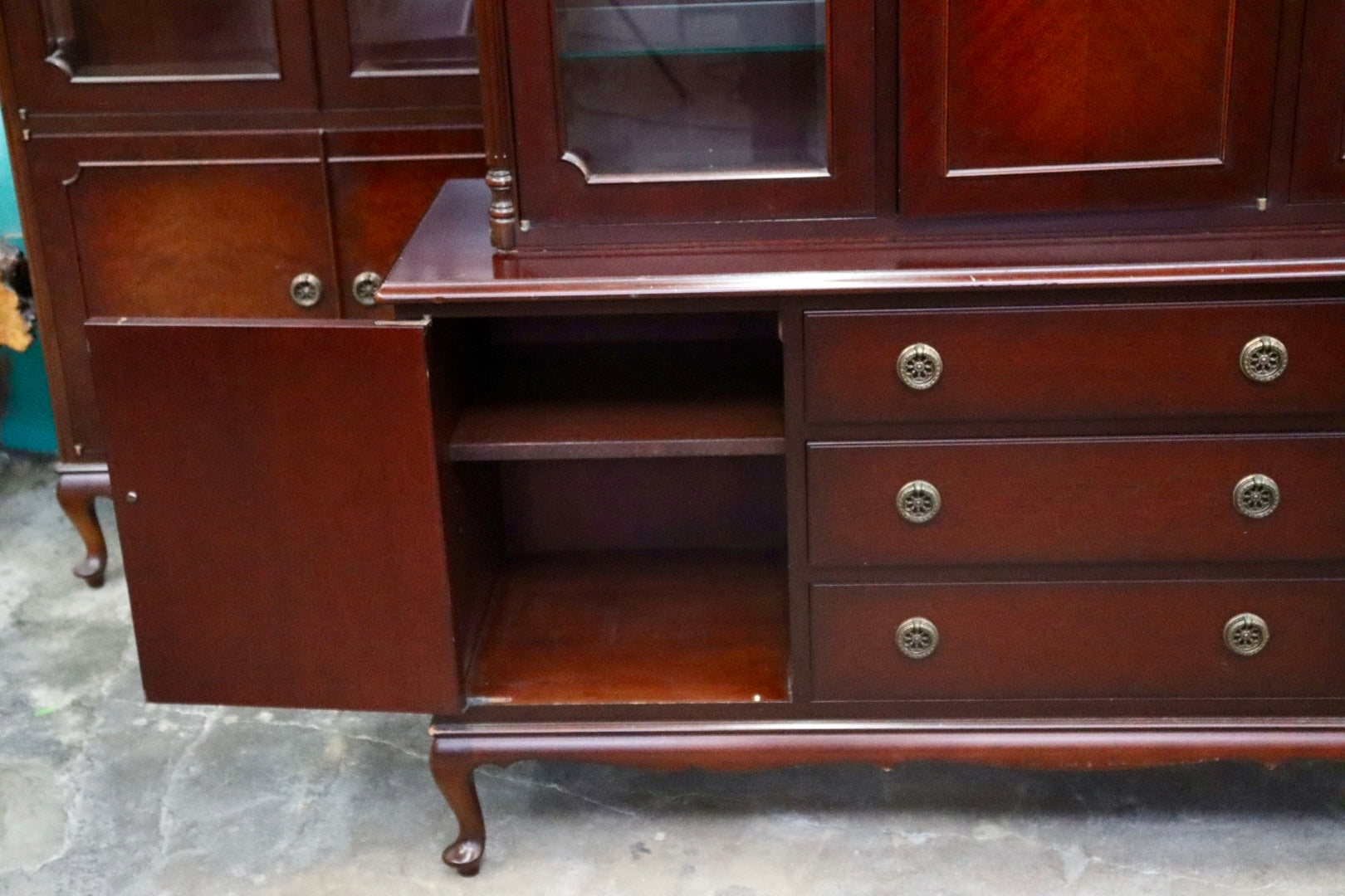 GMIH537○メープル不二屋 神戸元町欧風家具 大型カップボード キャビネット 食器棚 飾り棚 マホガニー材 クラシック アンティーク