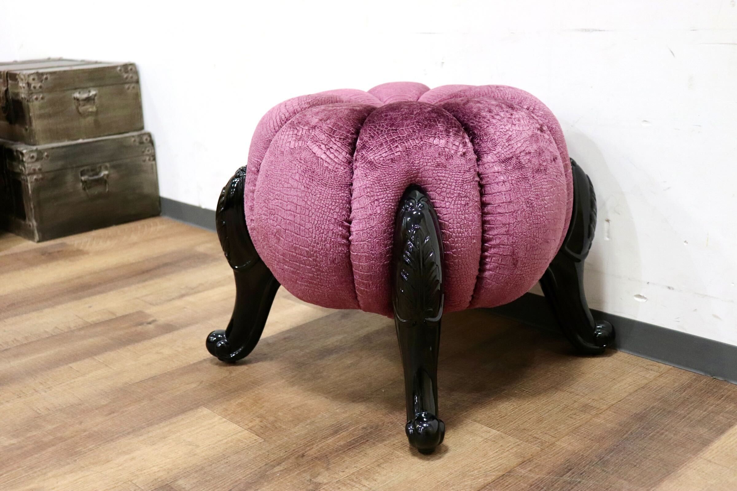 GMHH489C○パンプキンスツール アンティーク調 猫脚 ファブリック オットマン 腰掛け ヨーロピアン エレガント チェア 展示品