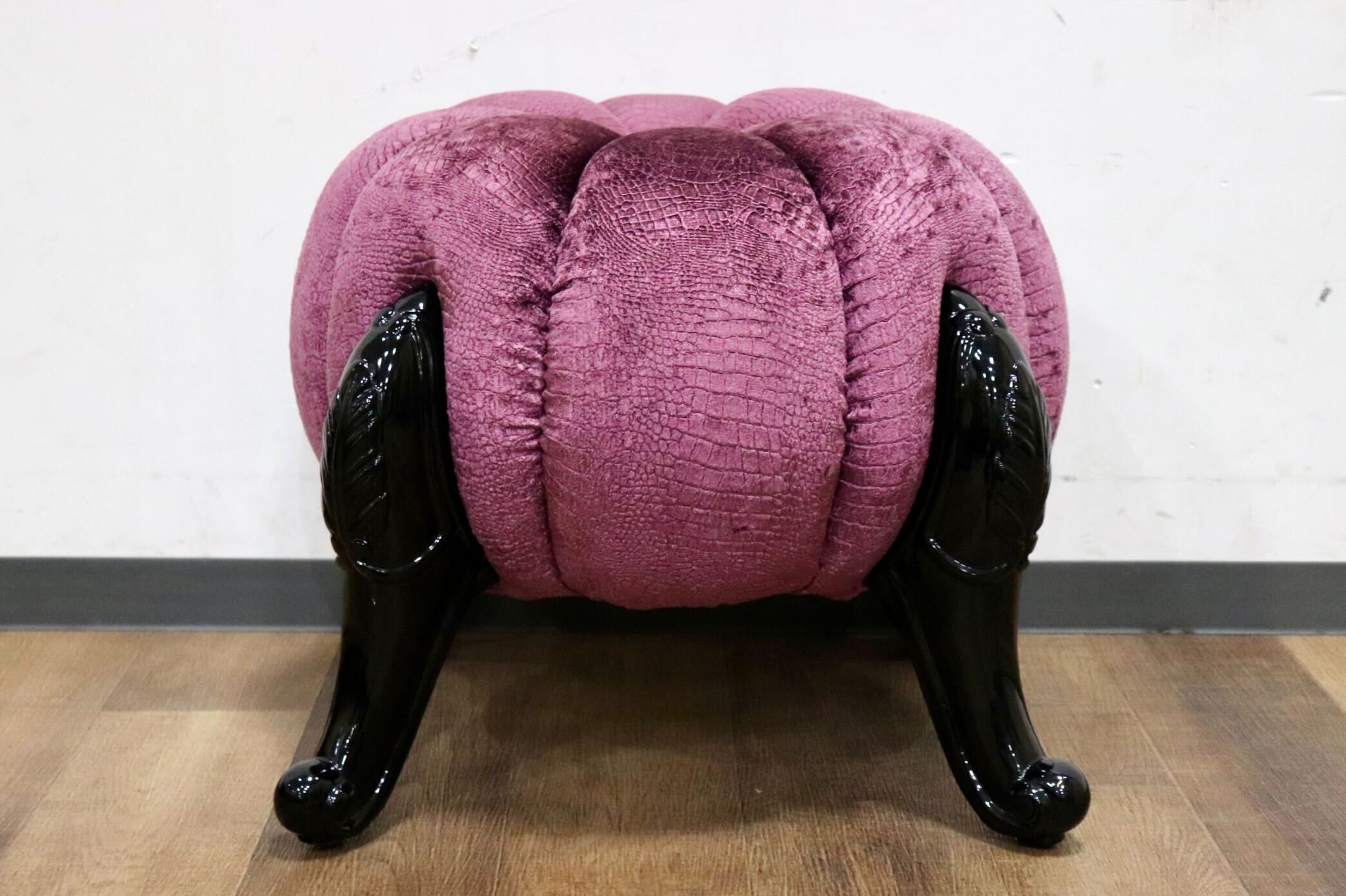 GMHH489C○パンプキンスツール アンティーク調 猫脚 ファブリック オットマン 腰掛け ヨーロピアン エレガント チェア 展示品