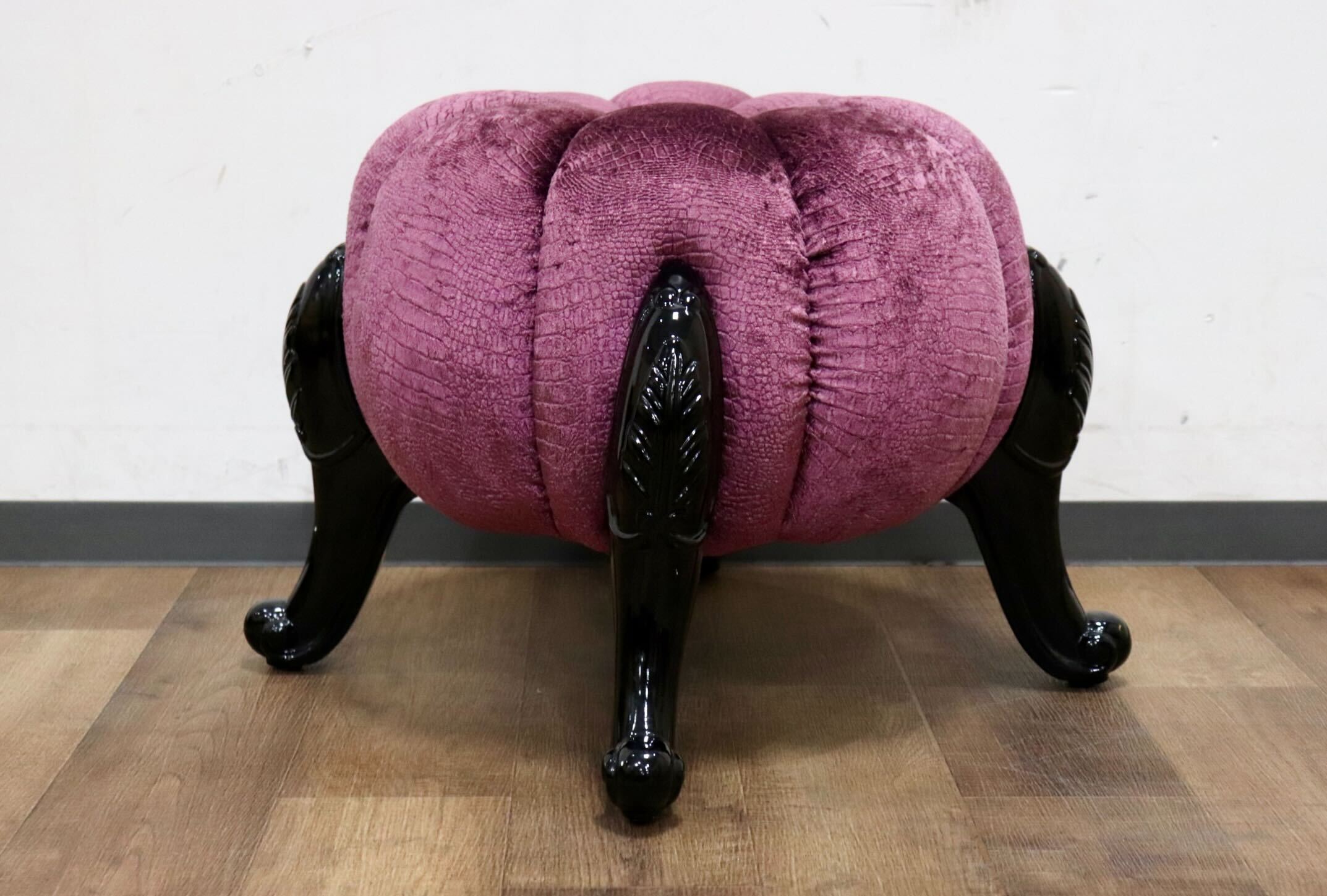 GMHH489C○パンプキンスツール アンティーク調 猫脚 ファブリック オットマン 腰掛け ヨーロピアン エレガント チェア 展示品