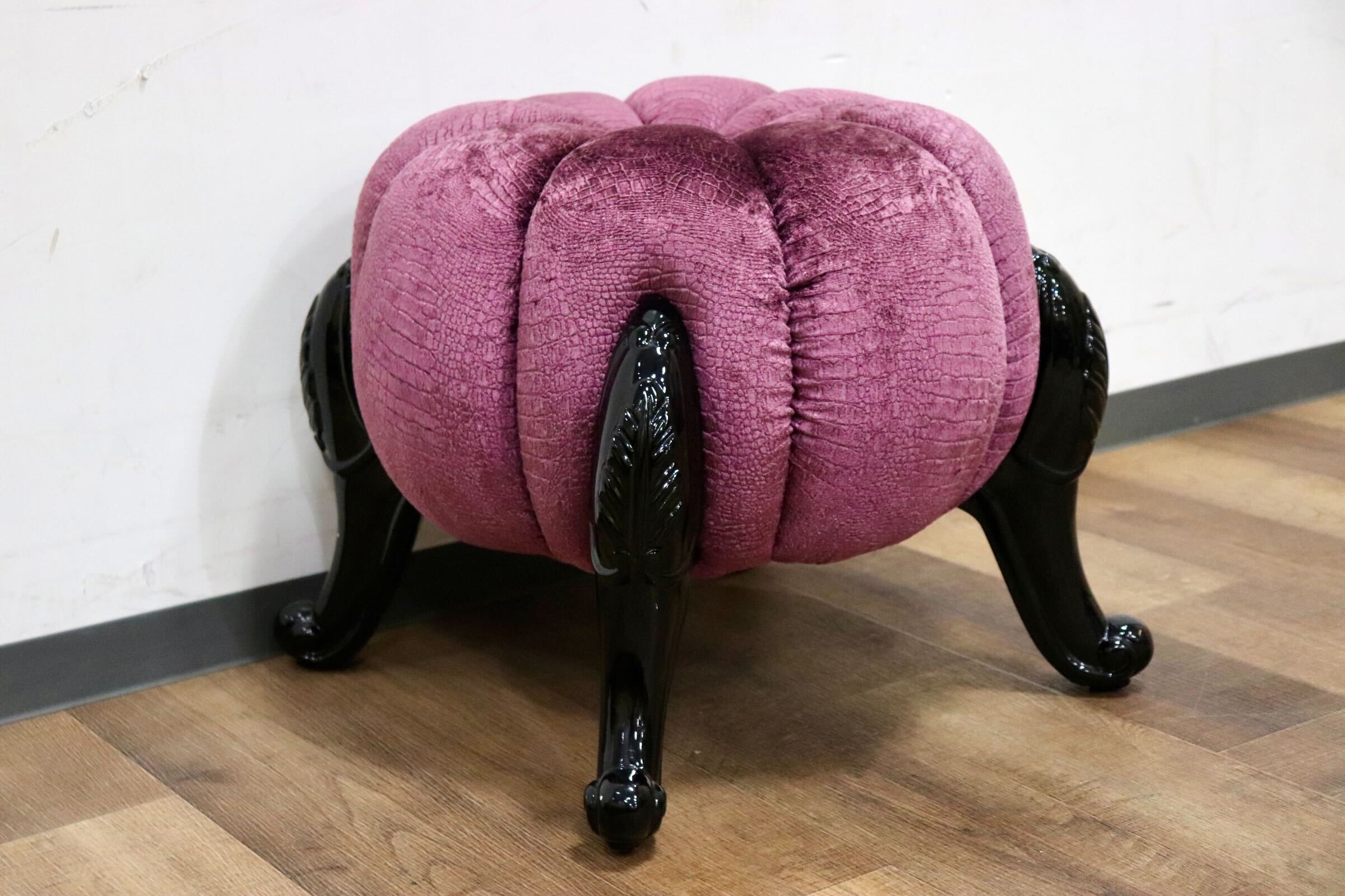 GMHH489C○パンプキンスツール アンティーク調 猫脚 ファブリック オットマン 腰掛け ヨーロピアン エレガント チェア 展示品