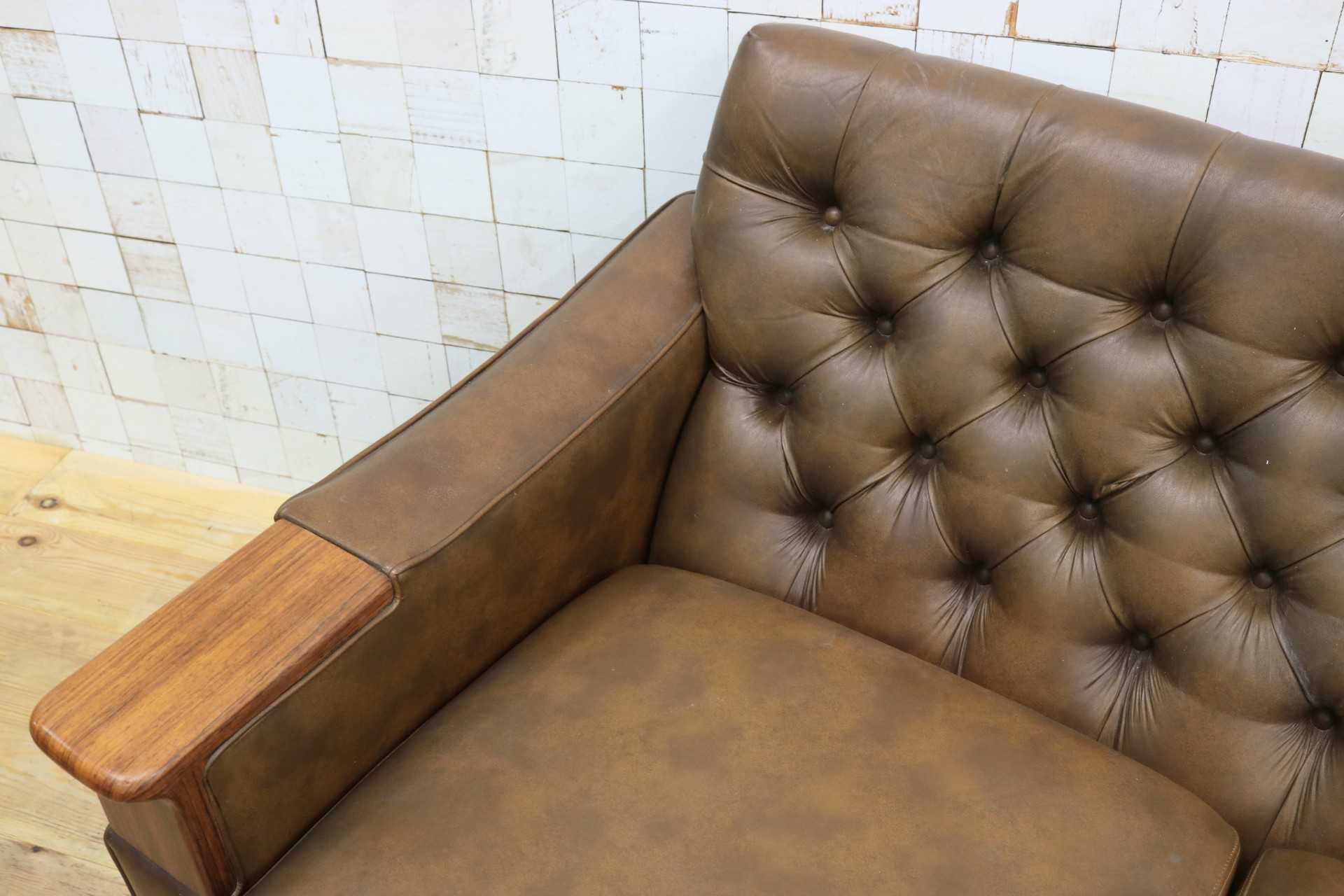 GMJH205C◯冨士ファニチア / FUJI FURNITUR 3人掛けソファ トリプルソファ レザー 応接室 昭和レトロ ヴィンテージ