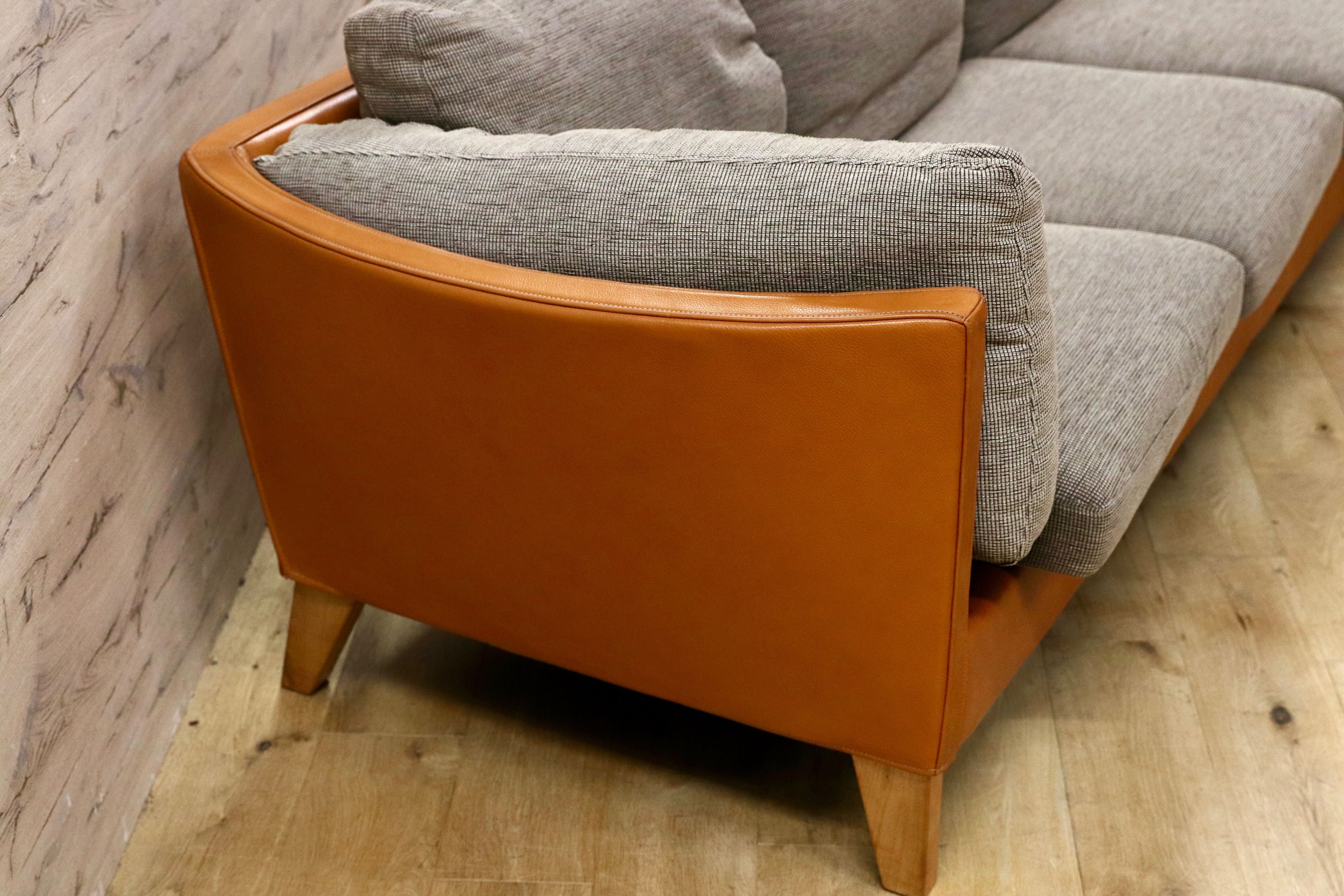 GMHH149○Ritzwell / リッツウェル CARLOS カルロス 3人掛けソファ トリプルソファ 本革×ファブリック モデルルーム展示品