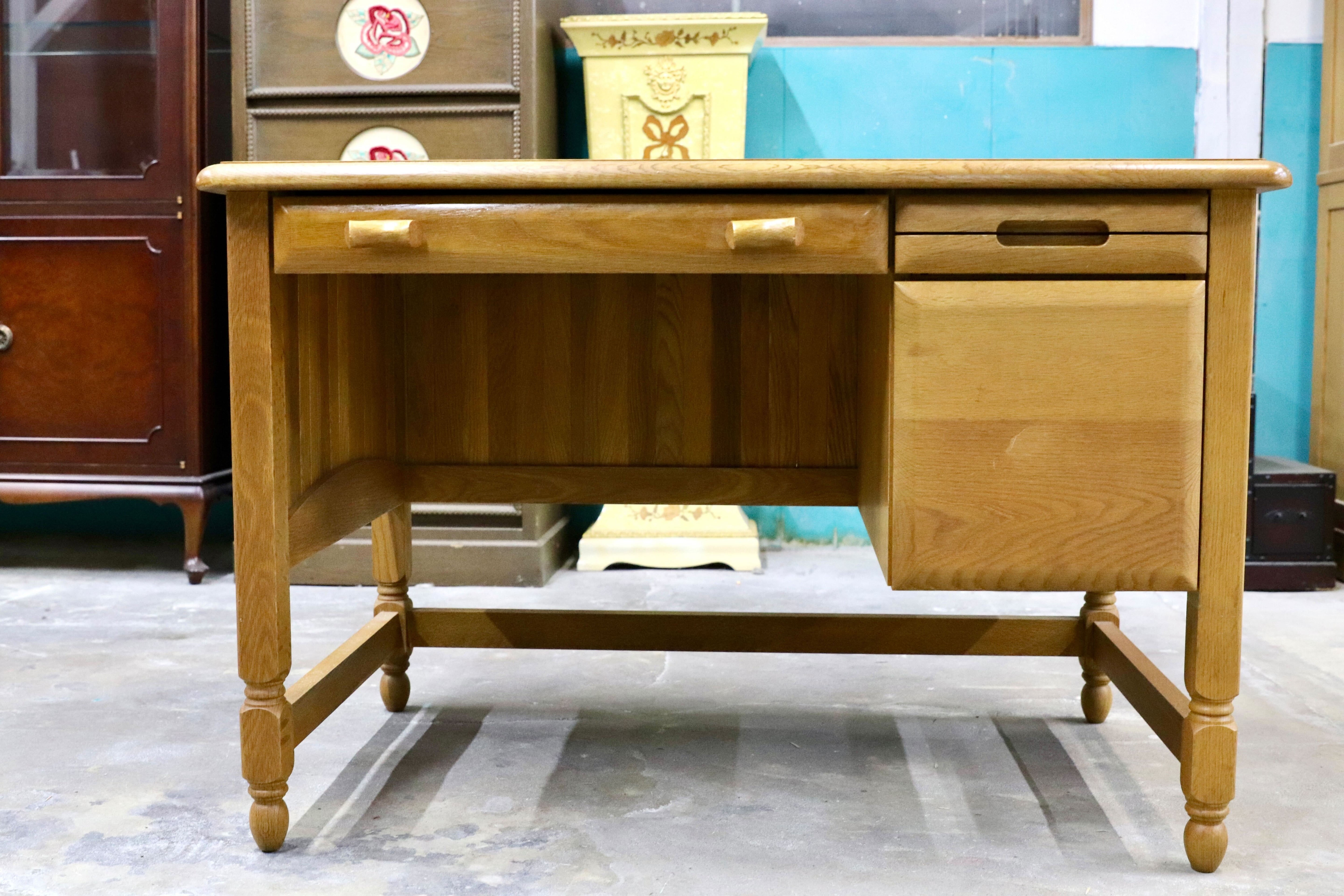 GMIH348○オーク無垢材 片袖机 デスク 学習机 パソコンデスク 工房家具 ナチュラル カントリー