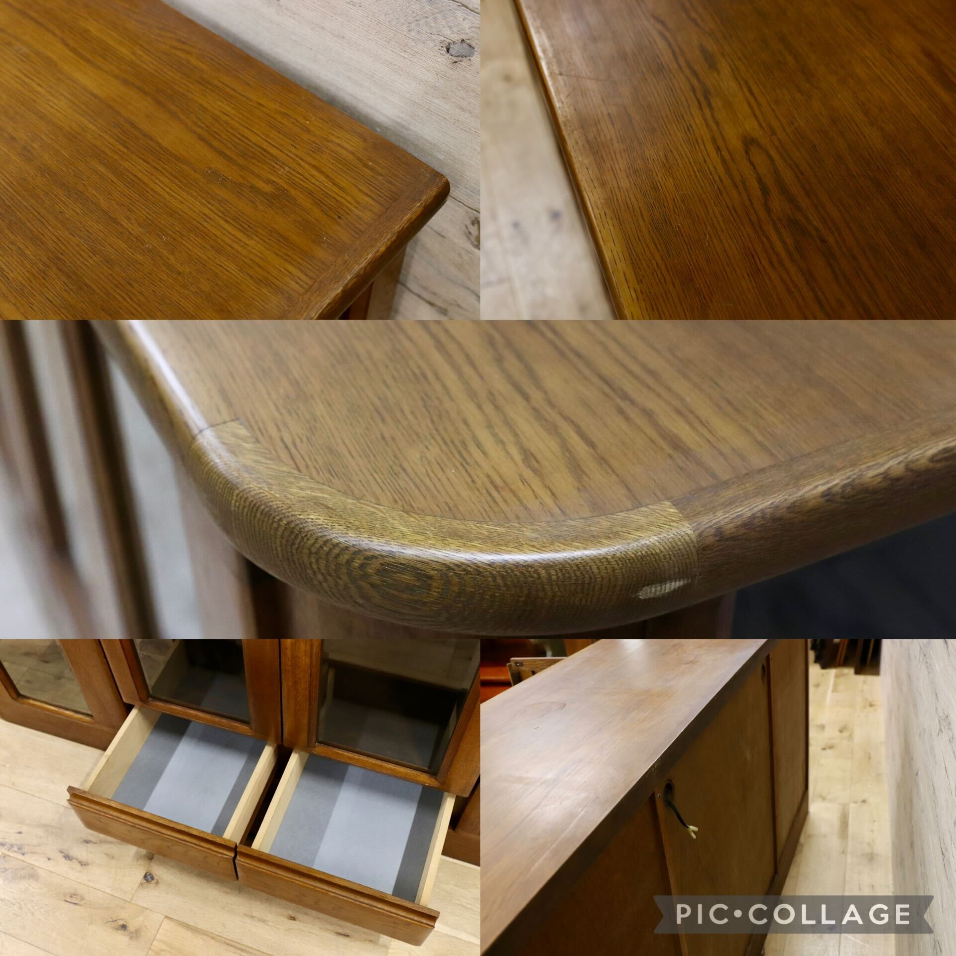 GMIH314○浜本工芸 / HAMAMOTO サイドボード リビングボード 楢材 オールド 国産 ヴィンテージ キュリオケース