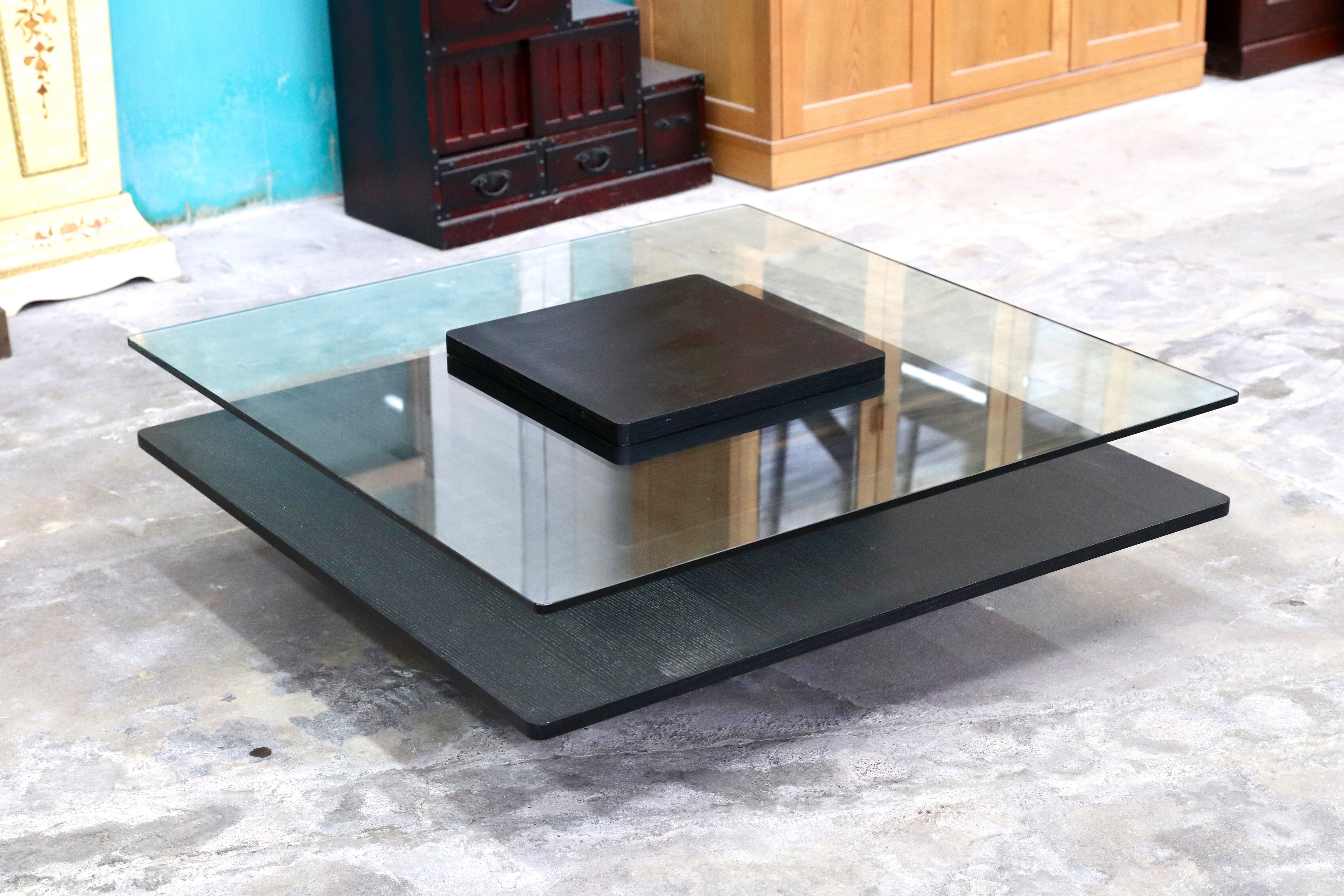 GMIK817Z○Armonia / アルモニア Karen カレン センターテーブル リビングテーブル ガラステーブル ブラック モダン 展示品