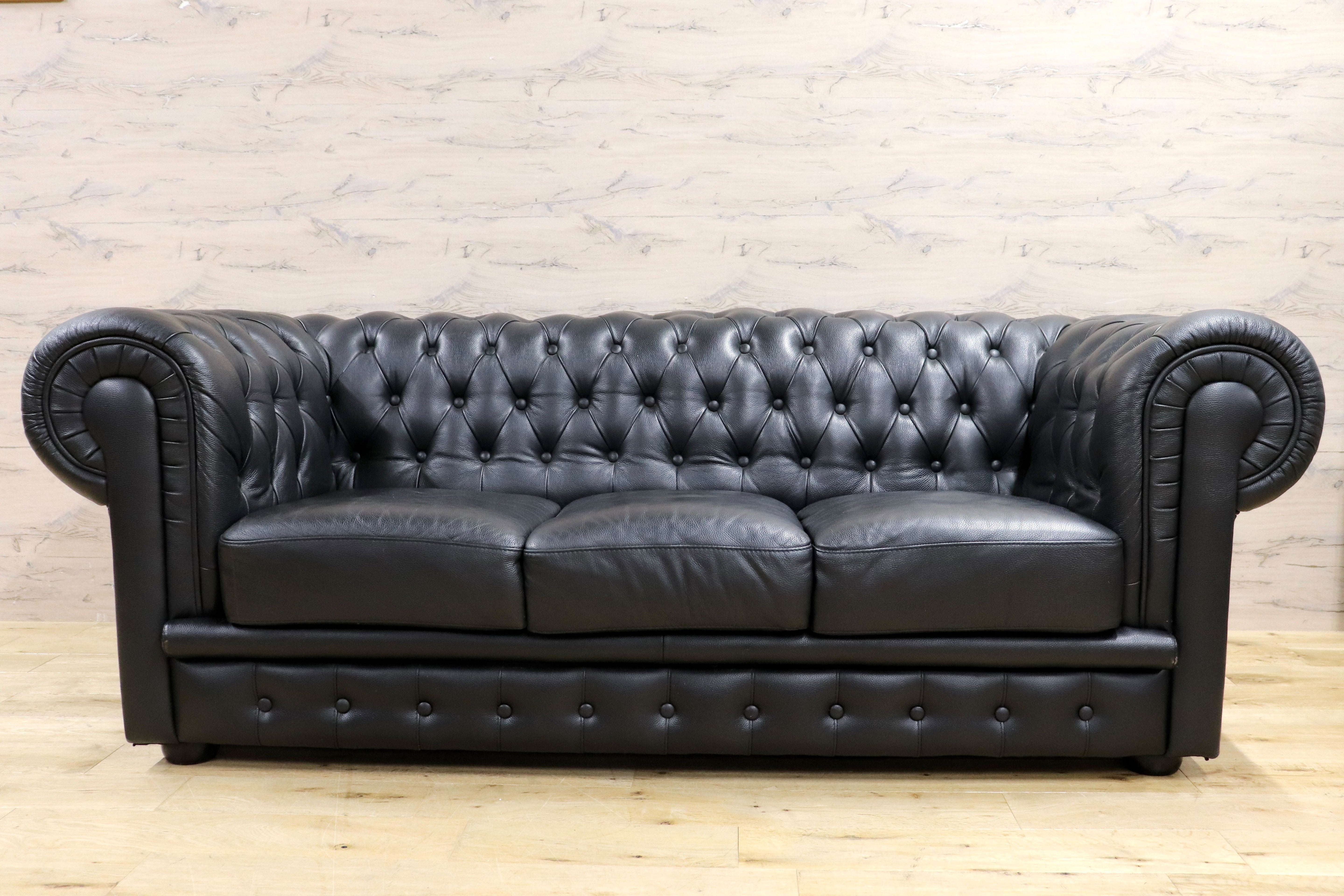 GMIH299A○チェスターフィールド 3人掛けソファ トリプルソファ 3シーター 本革 レザー ヴィンテージ アンティーク 英国スタイル