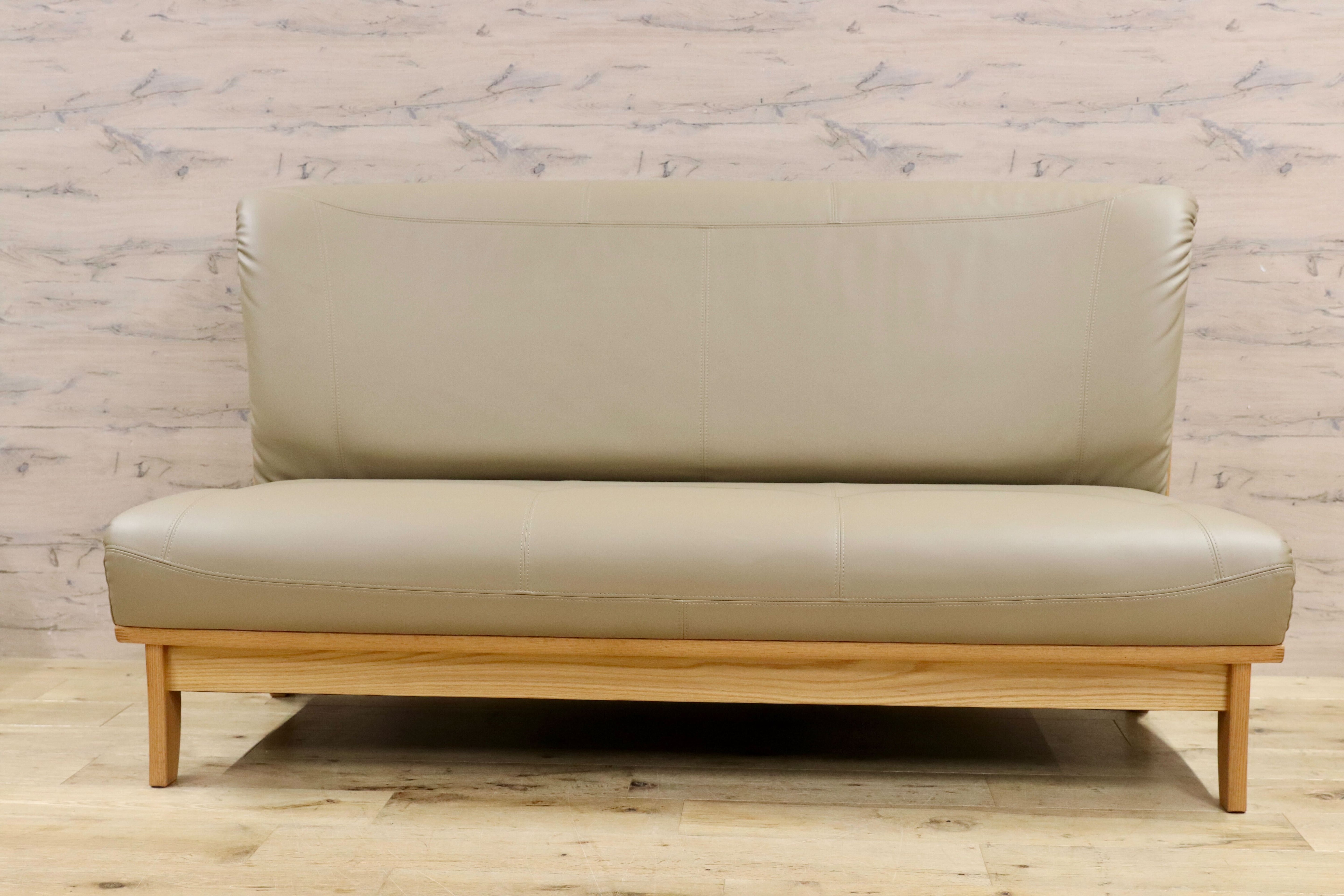 GMIS483D○NAGANO INTERIOR / ナガノインテリア 3人掛けソファ リビングソファ ベンチソファ トリプルソファ オーク材 合皮 美品