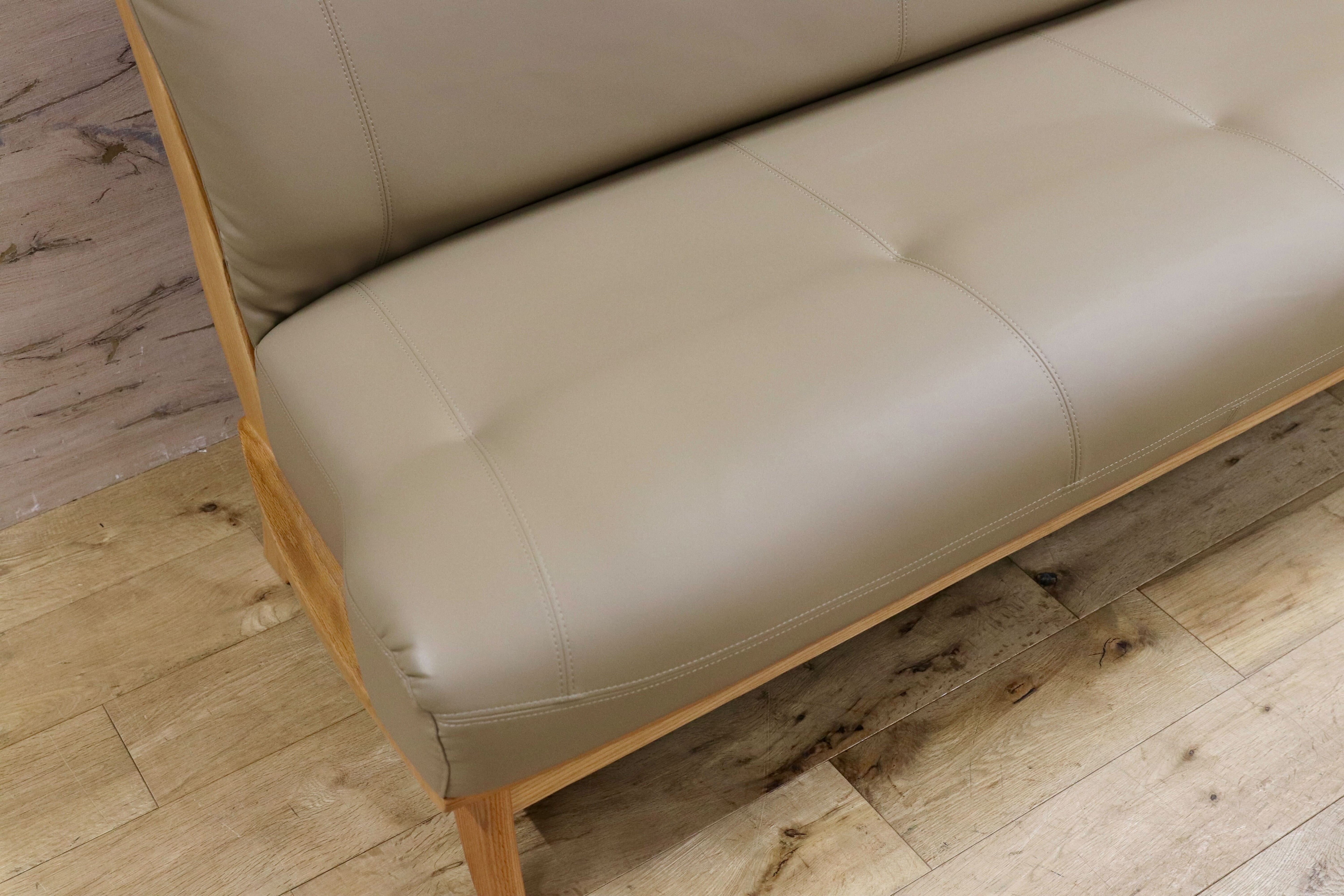 GMIS483D○NAGANO INTERIOR / ナガノインテリア 3人掛けソファ リビングソファ ベンチソファ トリプルソファ オーク材 合皮 美品