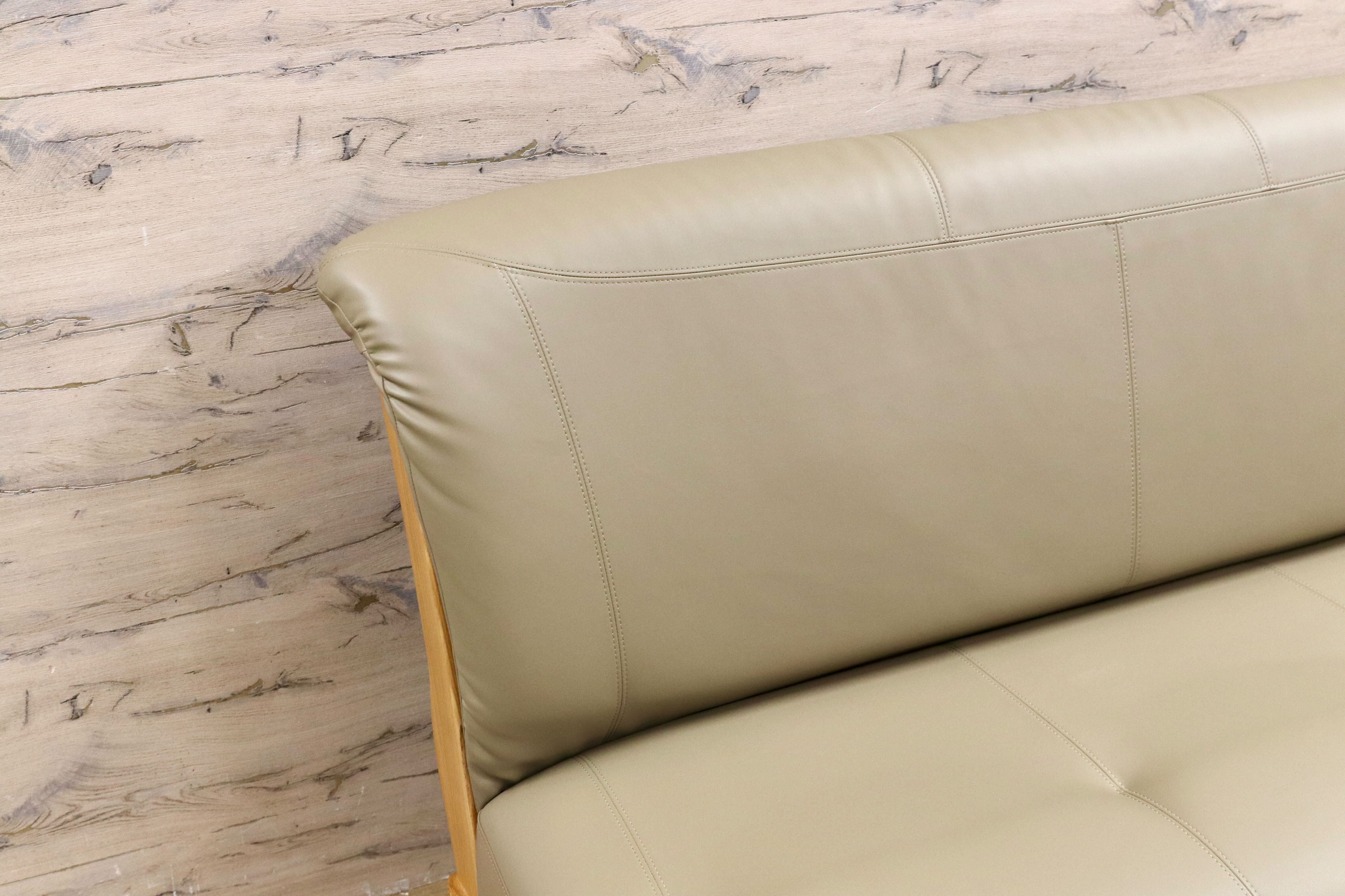 GMIS483D○NAGANO INTERIOR / ナガノインテリア 3人掛けソファ リビングソファ ベンチソファ トリプルソファ オーク材 合皮 美品