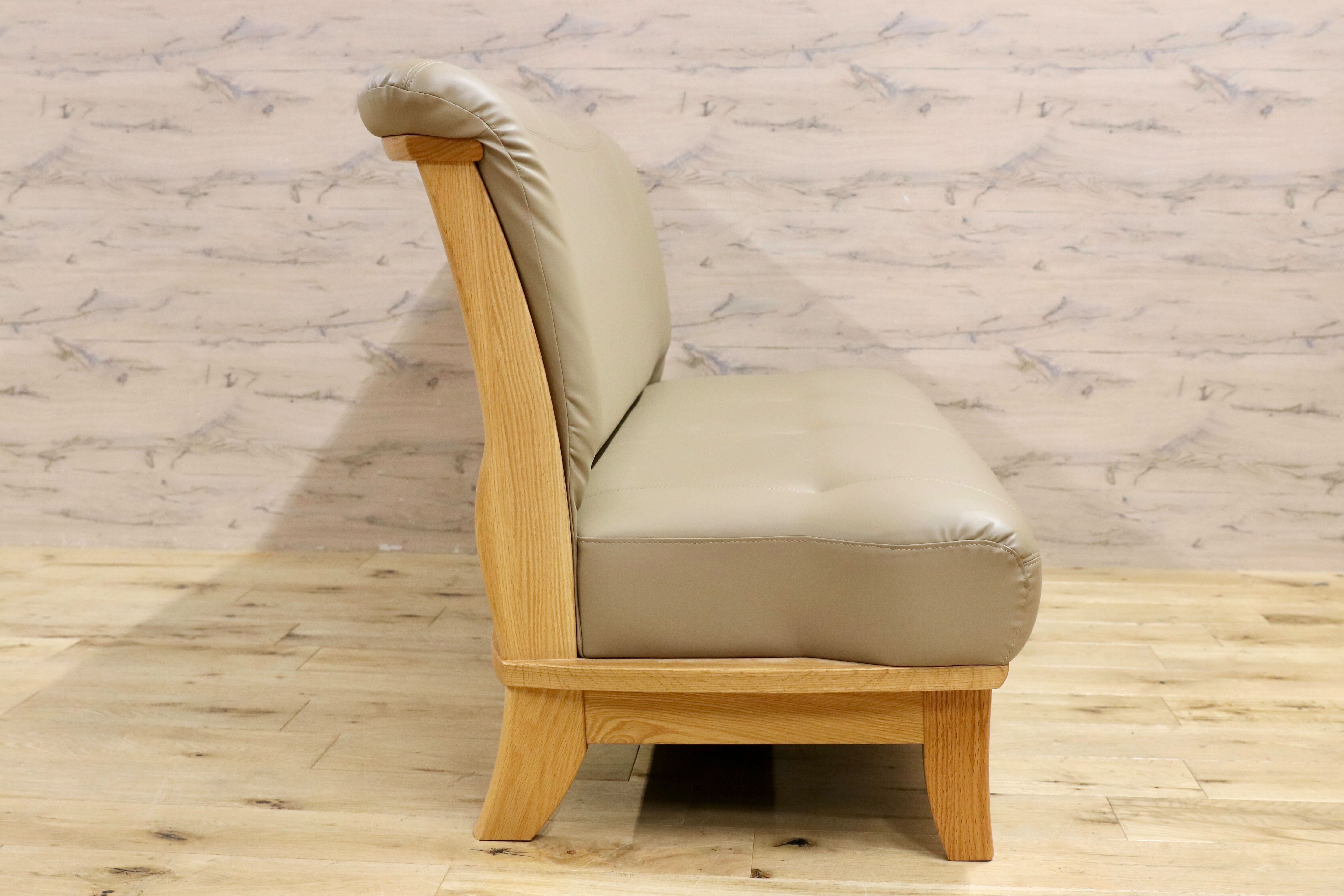 GMIS483D○NAGANO INTERIOR / ナガノインテリア 3人掛けソファ リビングソファ ベンチソファ トリプルソファ オーク材 合皮 美品