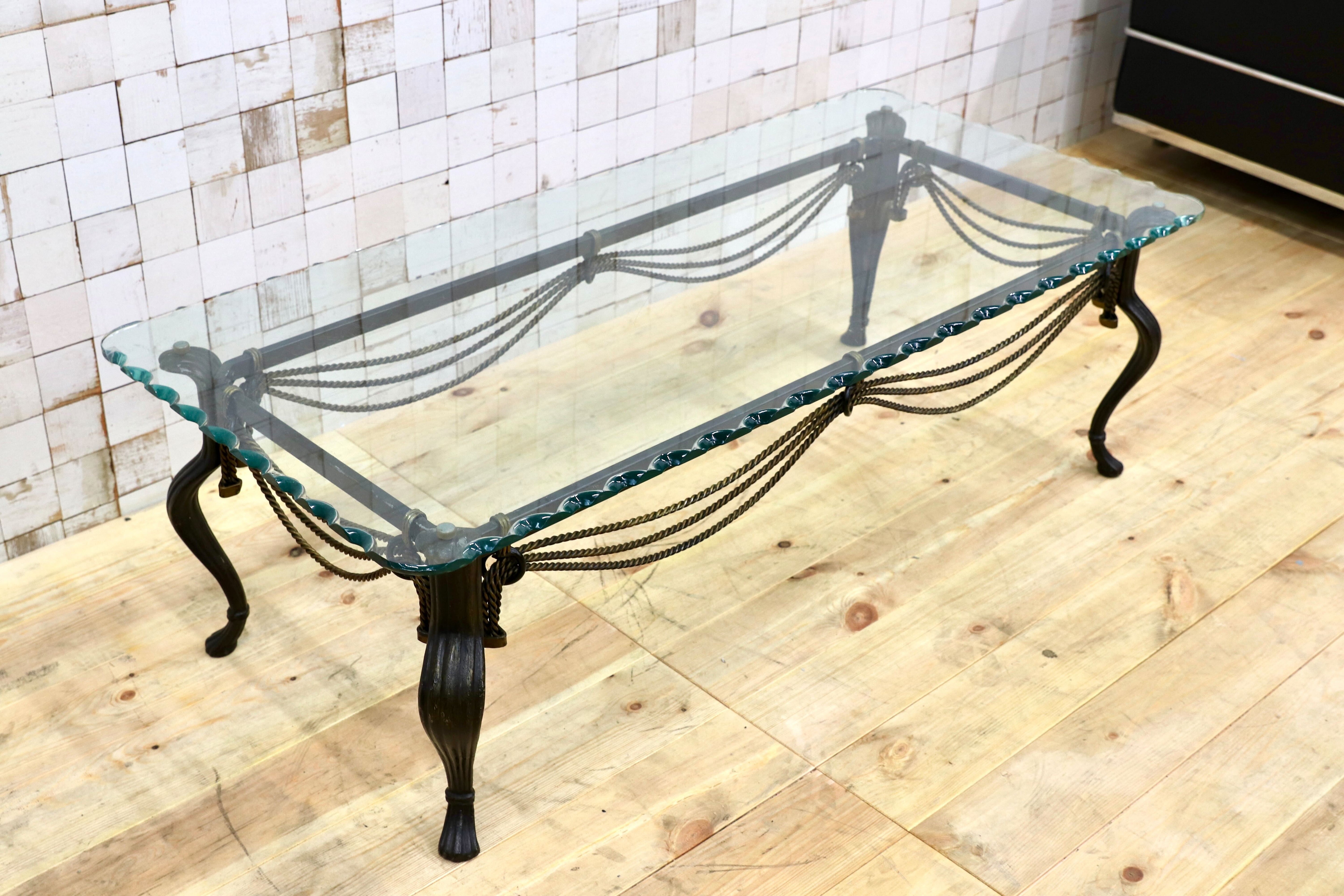 GMHK646B○インダストリアル モダン センターテーブル リビングテーブル ガラステーブル アイアンレッグ 検) セオドアアレキサンダー