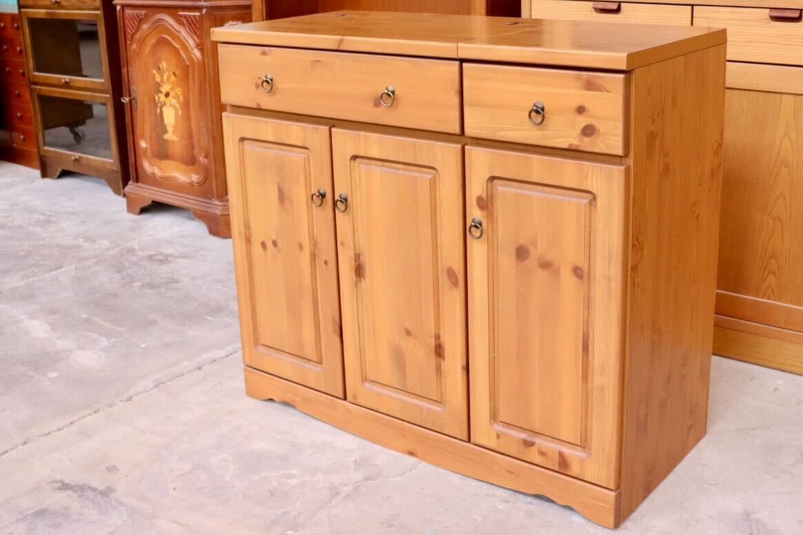 GMHN364○カントリー調 パイン キャビネット サイドボード 作業台 リビングボード 収納 木製 チェスト