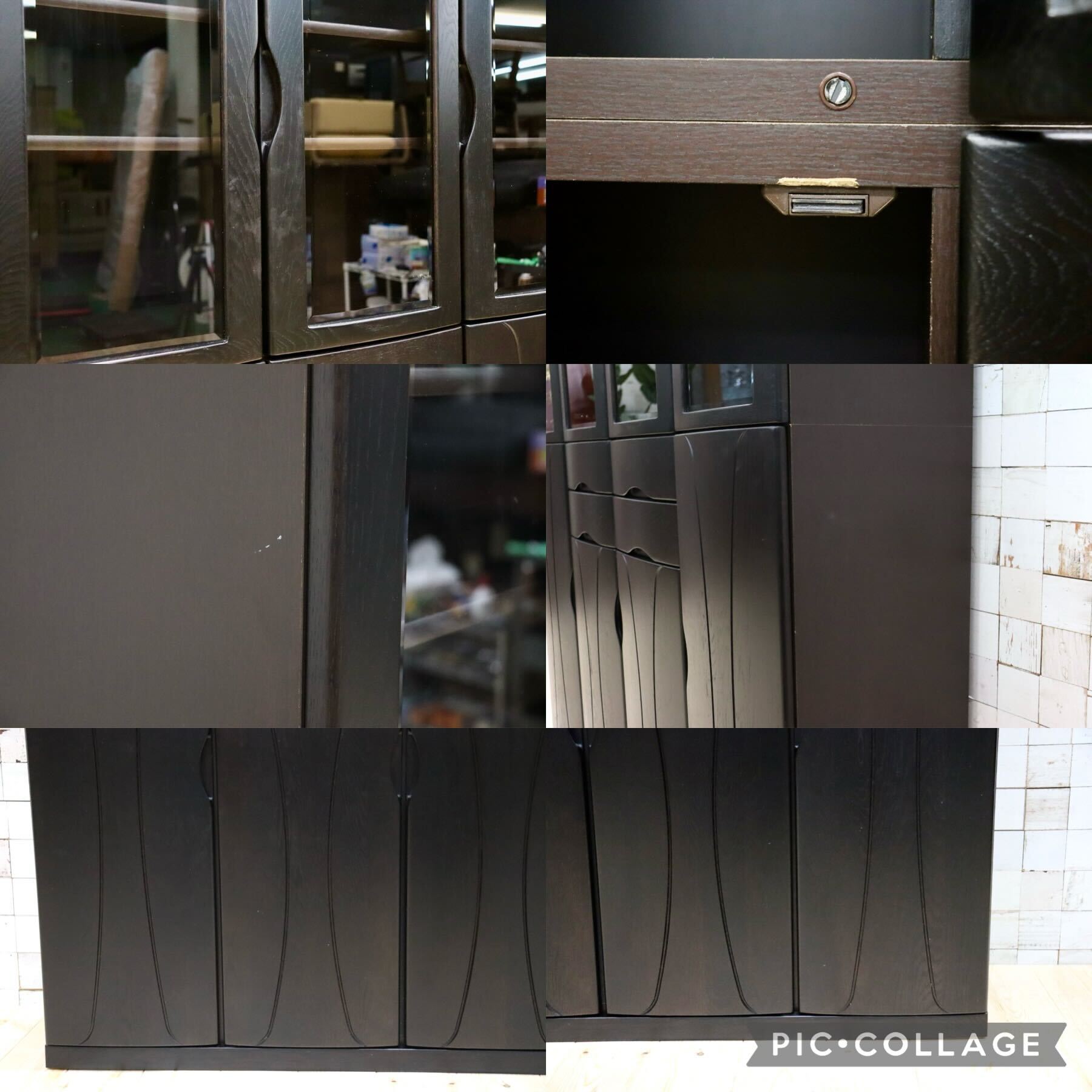 GMGK431○浜本工芸 / HAMAMOTO 食器棚 カップボード キャビネット リビングボード 収納家具 飾り棚 楢材 ダークブラウン 美品