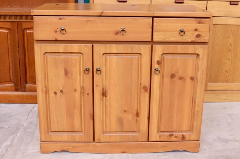 GMHN364○カントリー調 パイン キャビネット サイドボード 作業台 リビングボード 収納 木製 チェスト