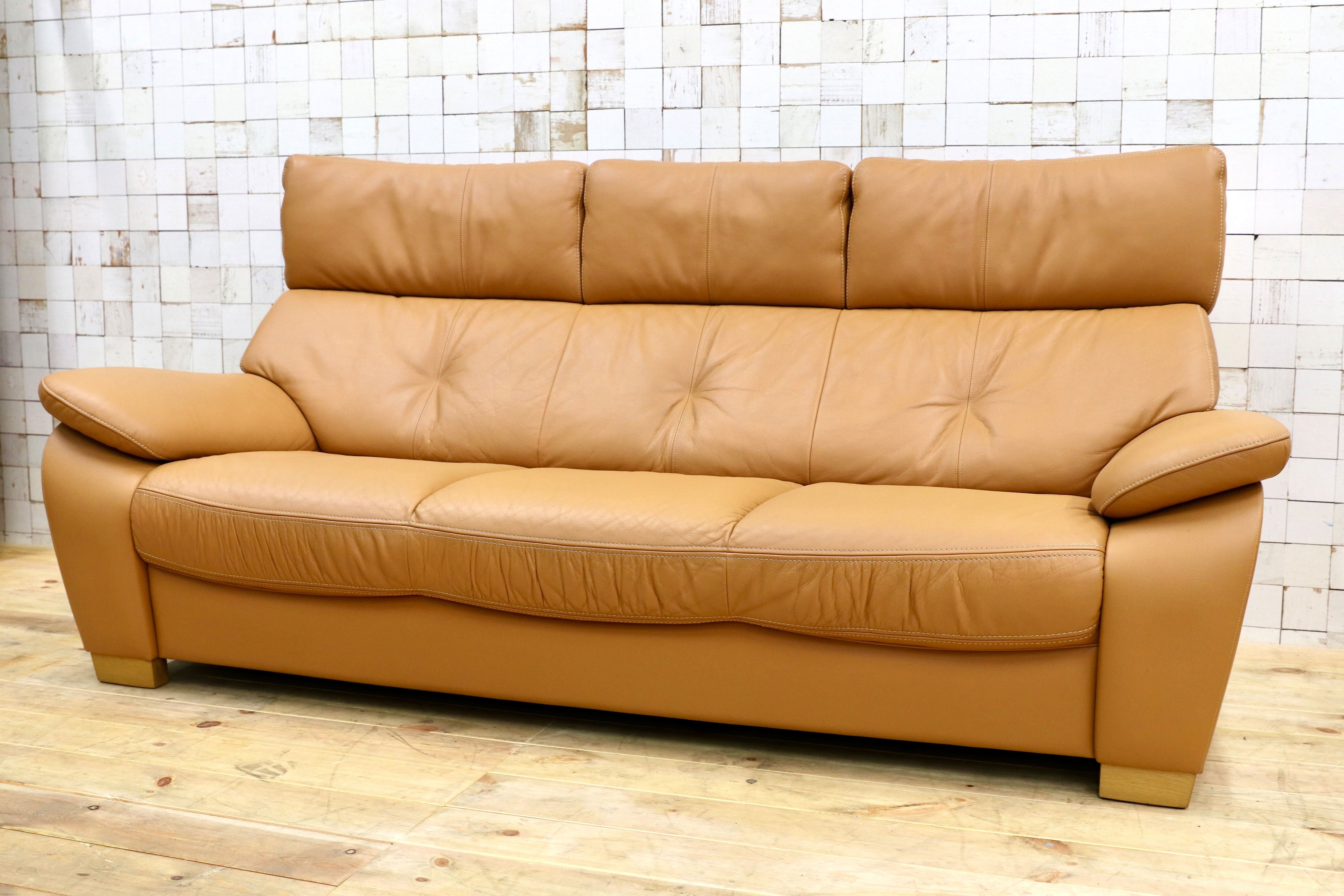 GMHN390○karimoku / カリモク ZT7303 3人掛けソファ トリプルソファ 本革 レザー 長椅子 国産家具 廃番