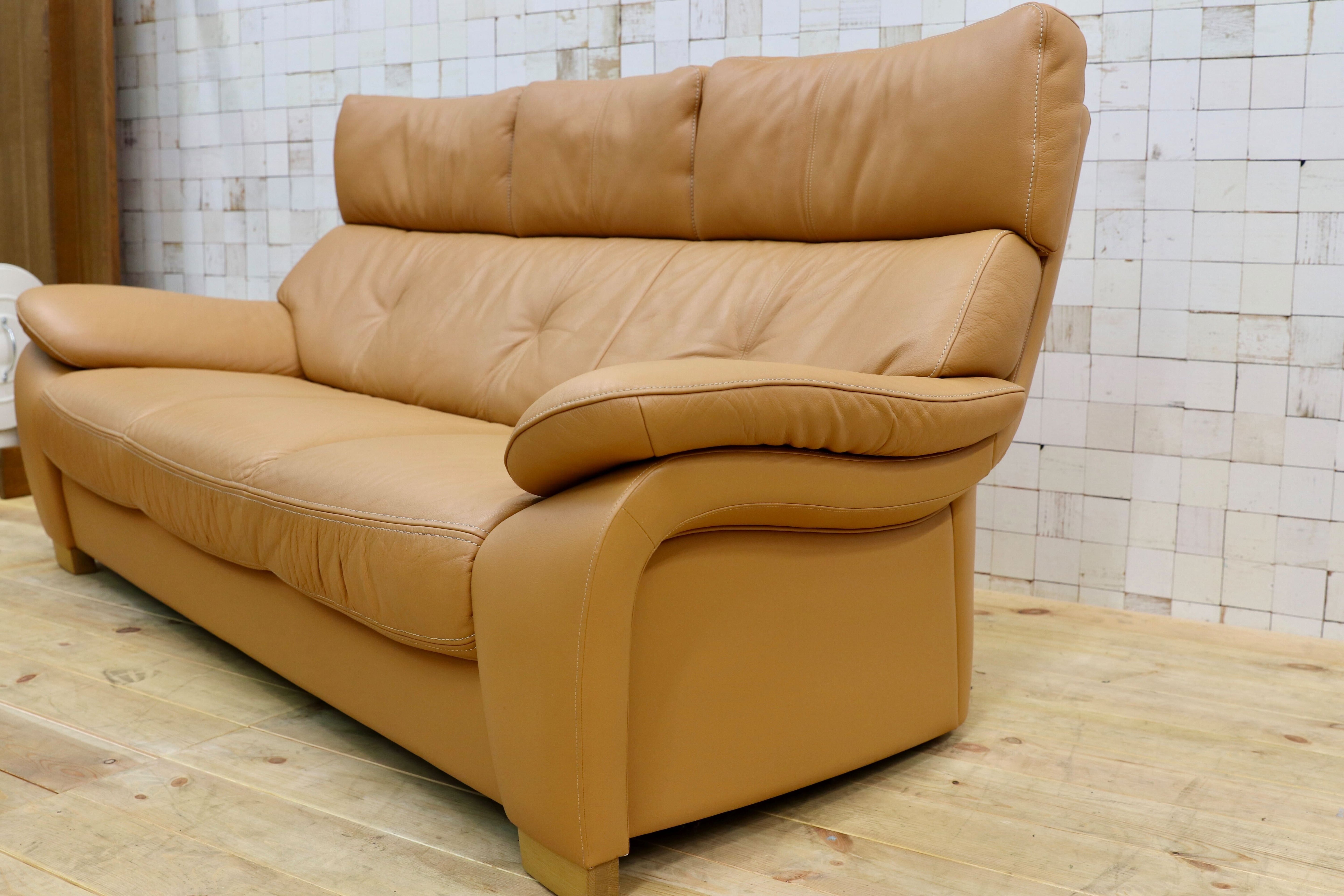 GMHN390○karimoku / カリモク ZT7303 3人掛けソファ トリプルソファ 本革 レザー 長椅子 国産家具 廃番