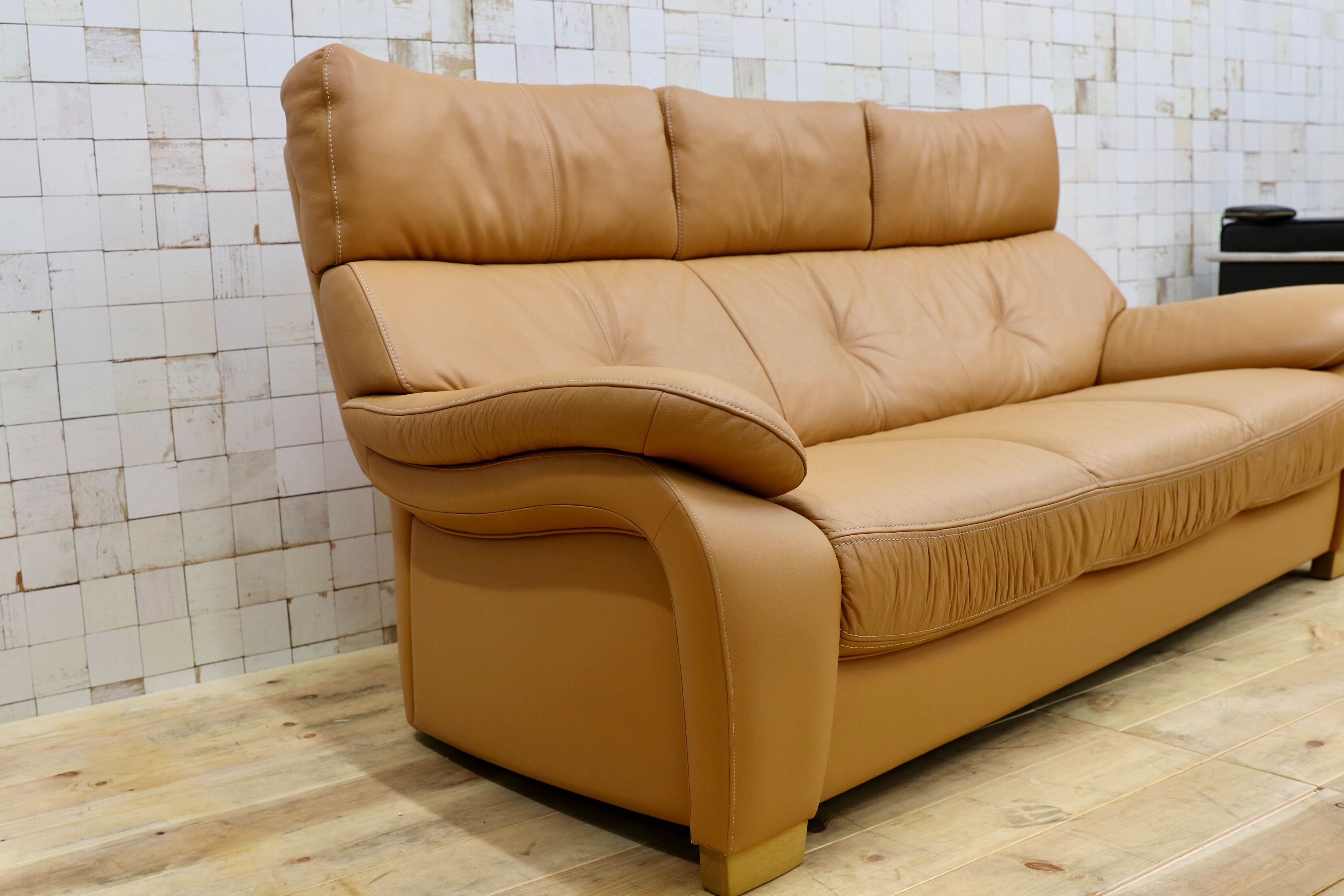 GMHN390○karimoku / カリモク ZT7303 3人掛けソファ トリプルソファ 本革 レザー 長椅子 国産家具 廃番