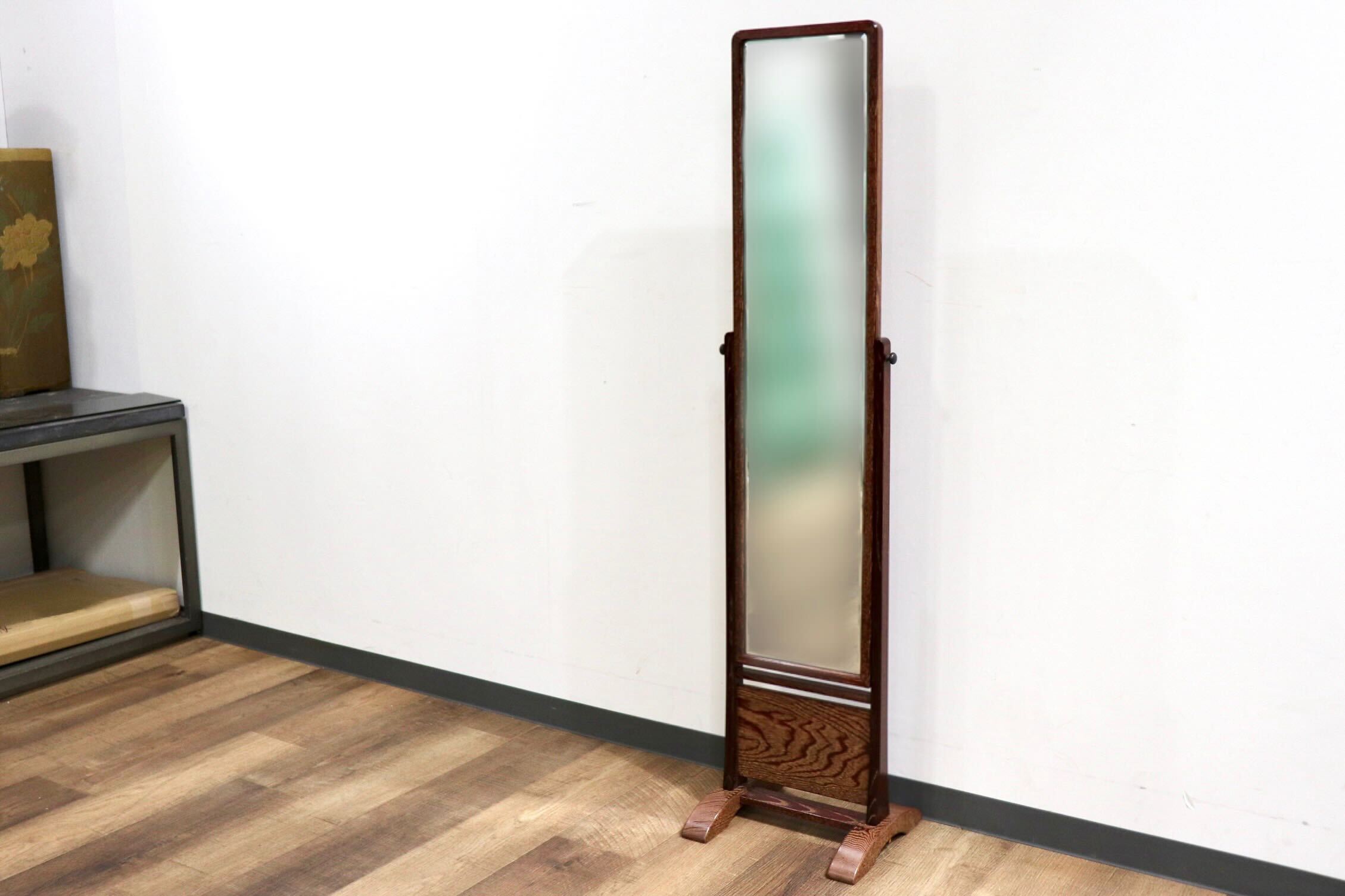 GMHK610○和モダン スタンドミラー 姿見 鏡 木製フレーム レトロ アンティーク 古民家 和室 座敷