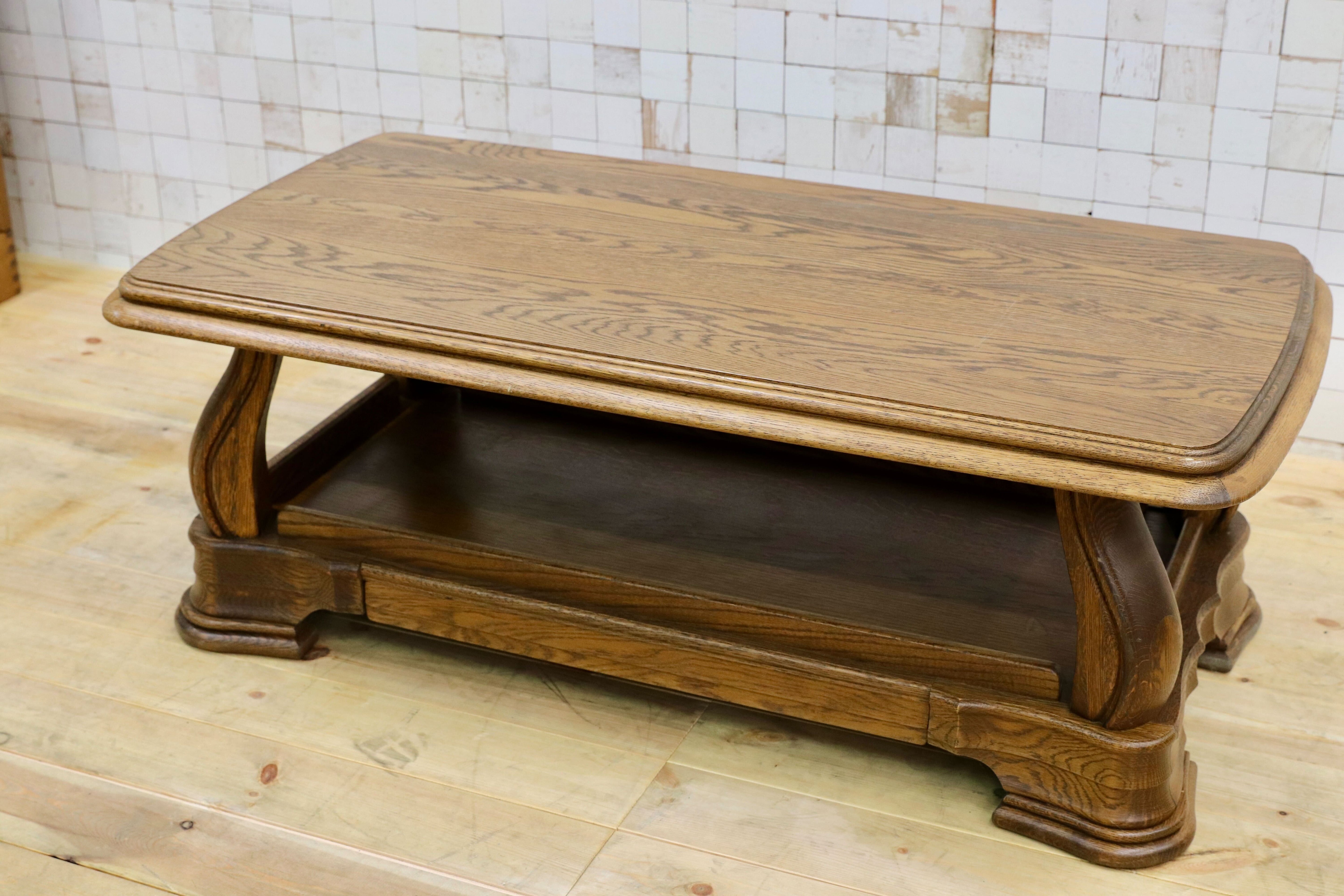 GMGT226○オランダ製 ダッチカントリー オーク無垢材 センターテーブル リビングテーブル クラシック アンティーク 応接 机