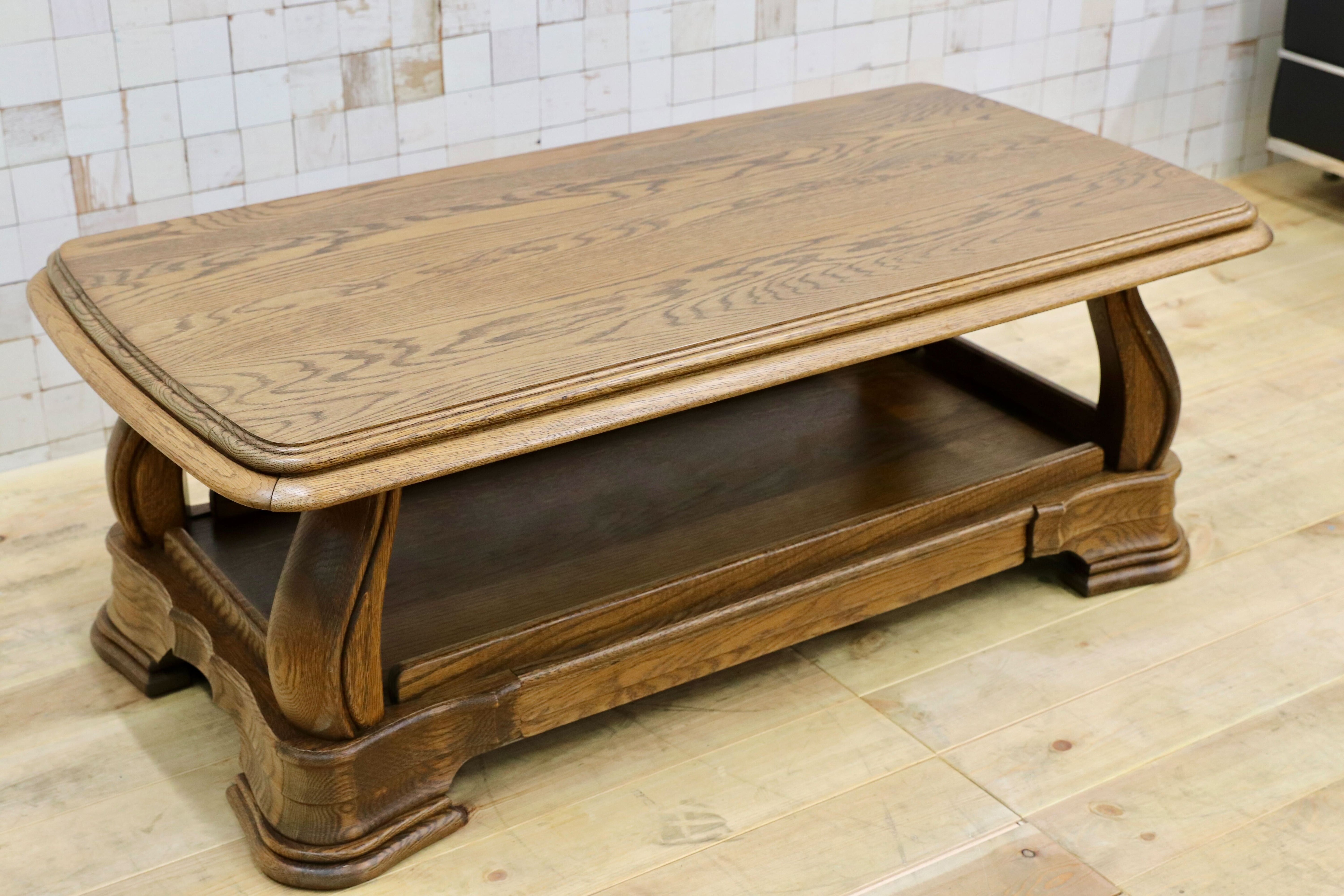 GMGT226○オランダ製 ダッチカントリー オーク無垢材 センターテーブル リビングテーブル クラシック アンティーク 応接 机