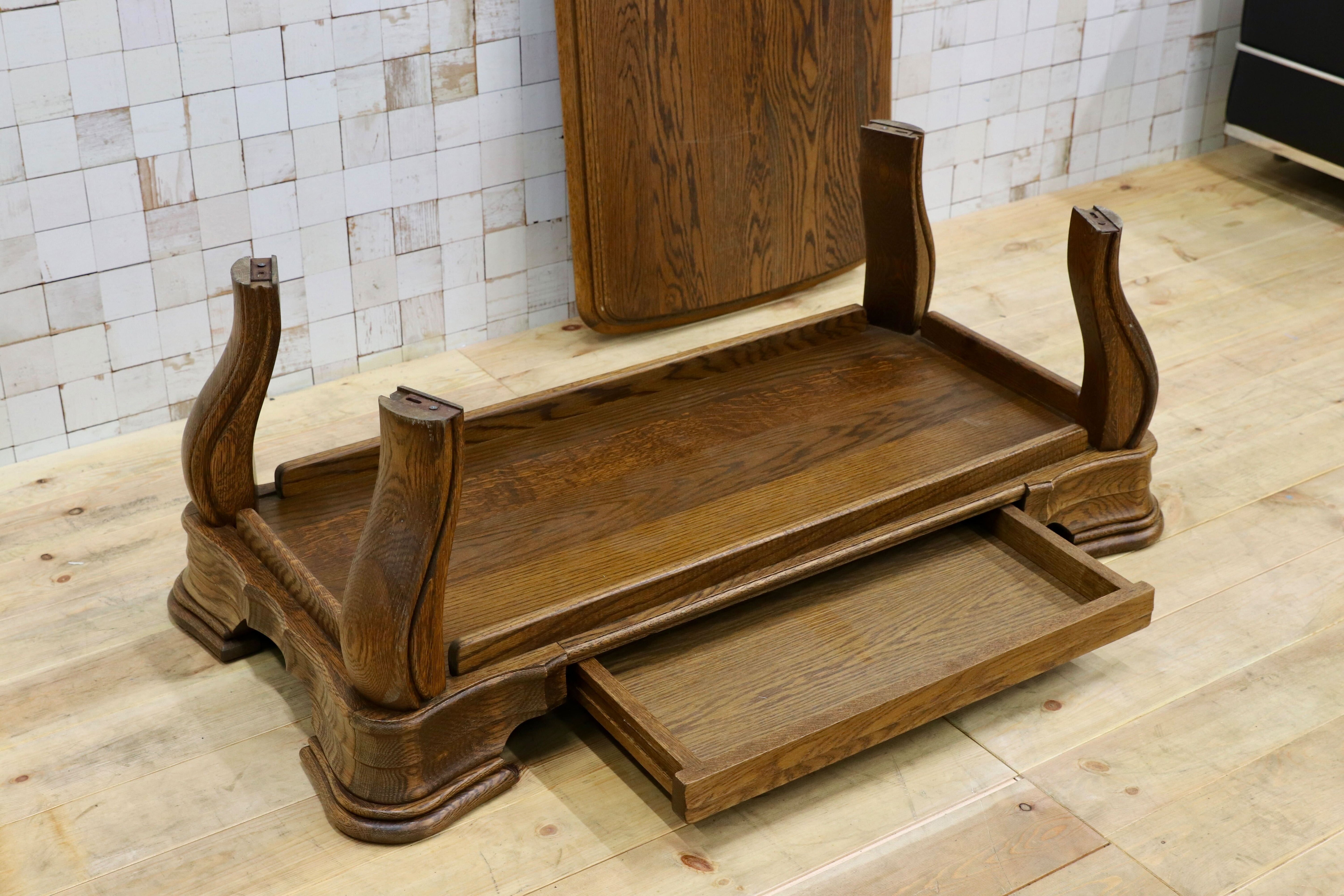 GMGT226○オランダ製 ダッチカントリー オーク無垢材 センターテーブル リビングテーブル クラシック アンティーク 応接 机