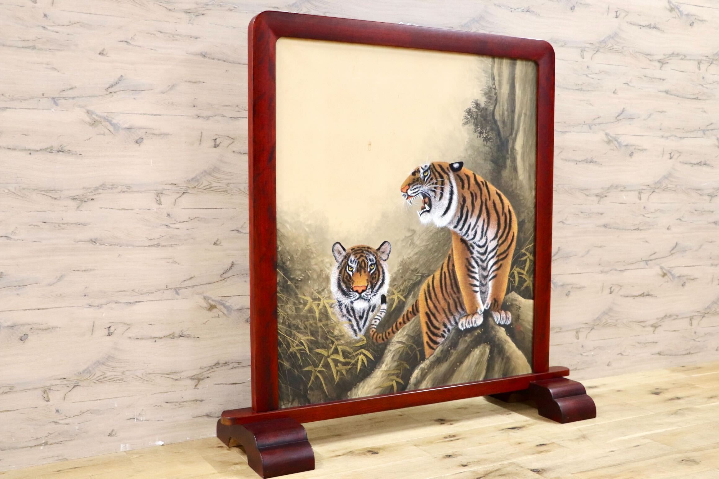 GMHH443○衝立 パーテーション オブジェ 飾り板 仕切り板 和家具 和モダン 和室 座敷 渓泉 アンティーク