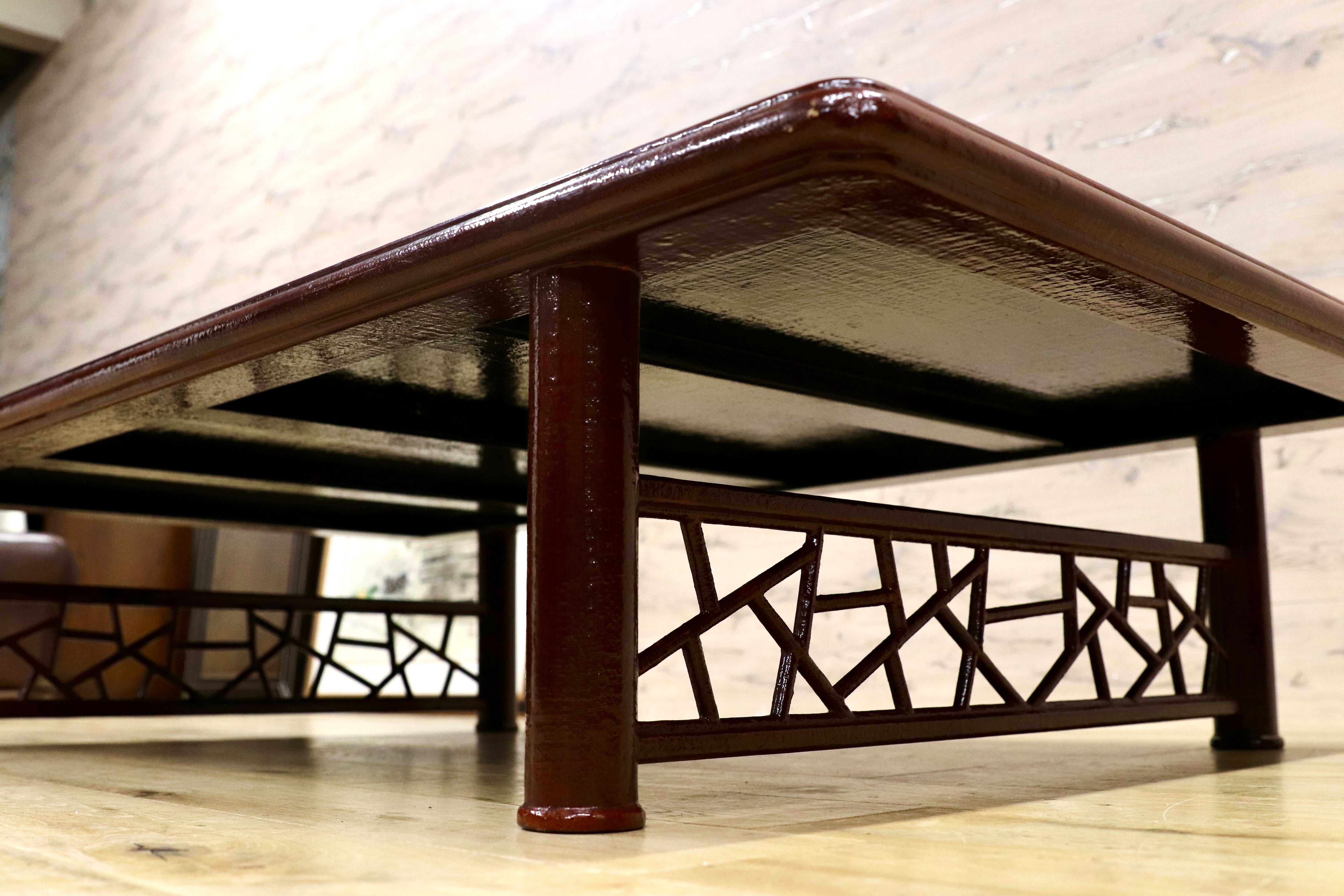 GMGT209○広沢平安 伝統工芸 座卓 センターテーブル ローテーブル リビングテーブル 和家具 座敷 和室 茶の間 朱塗り アンティーク