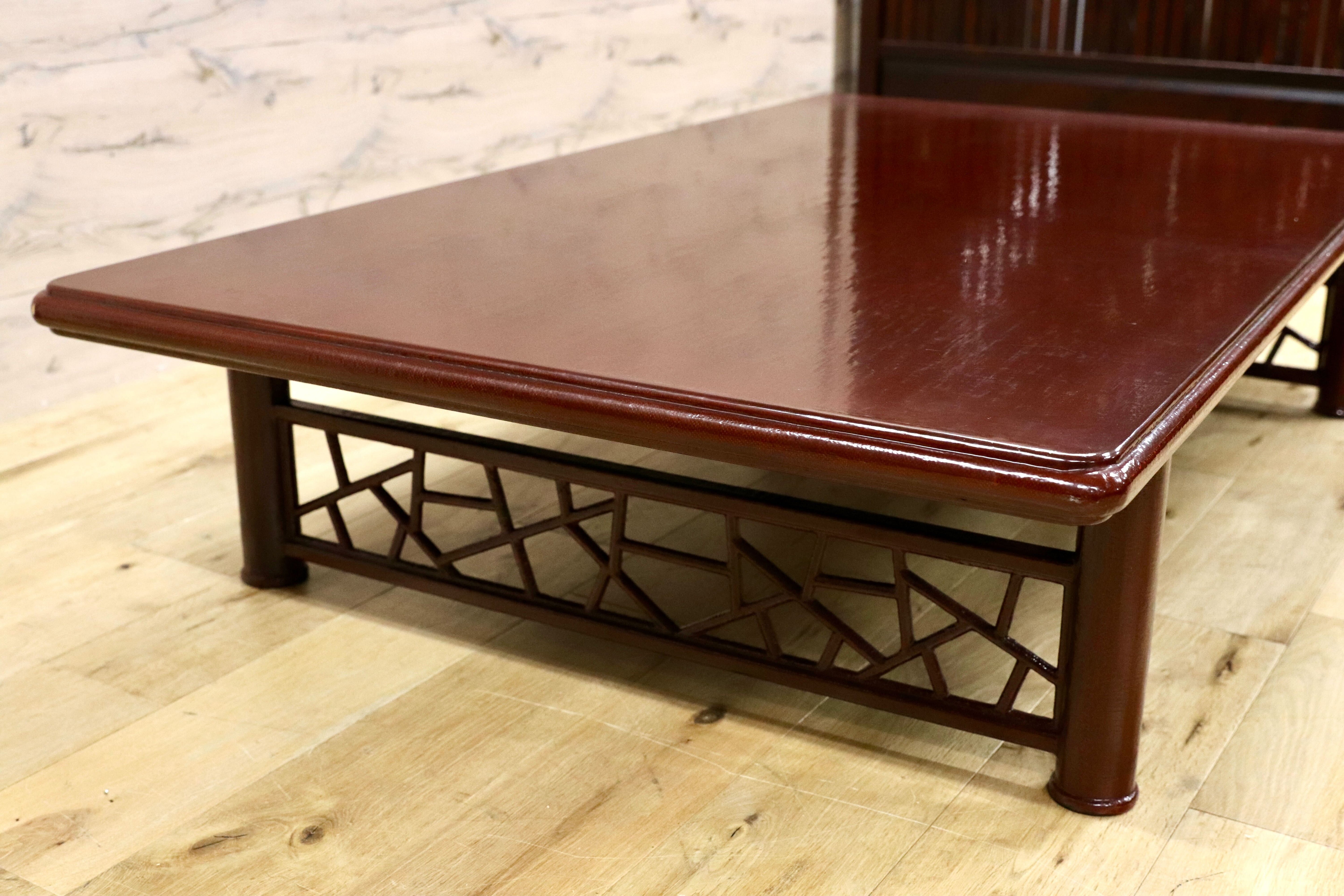 GMGT209○広沢平安 伝統工芸 座卓 センターテーブル ローテーブル リビングテーブル 和家具 座敷 和室 茶の間 朱塗り アンティーク