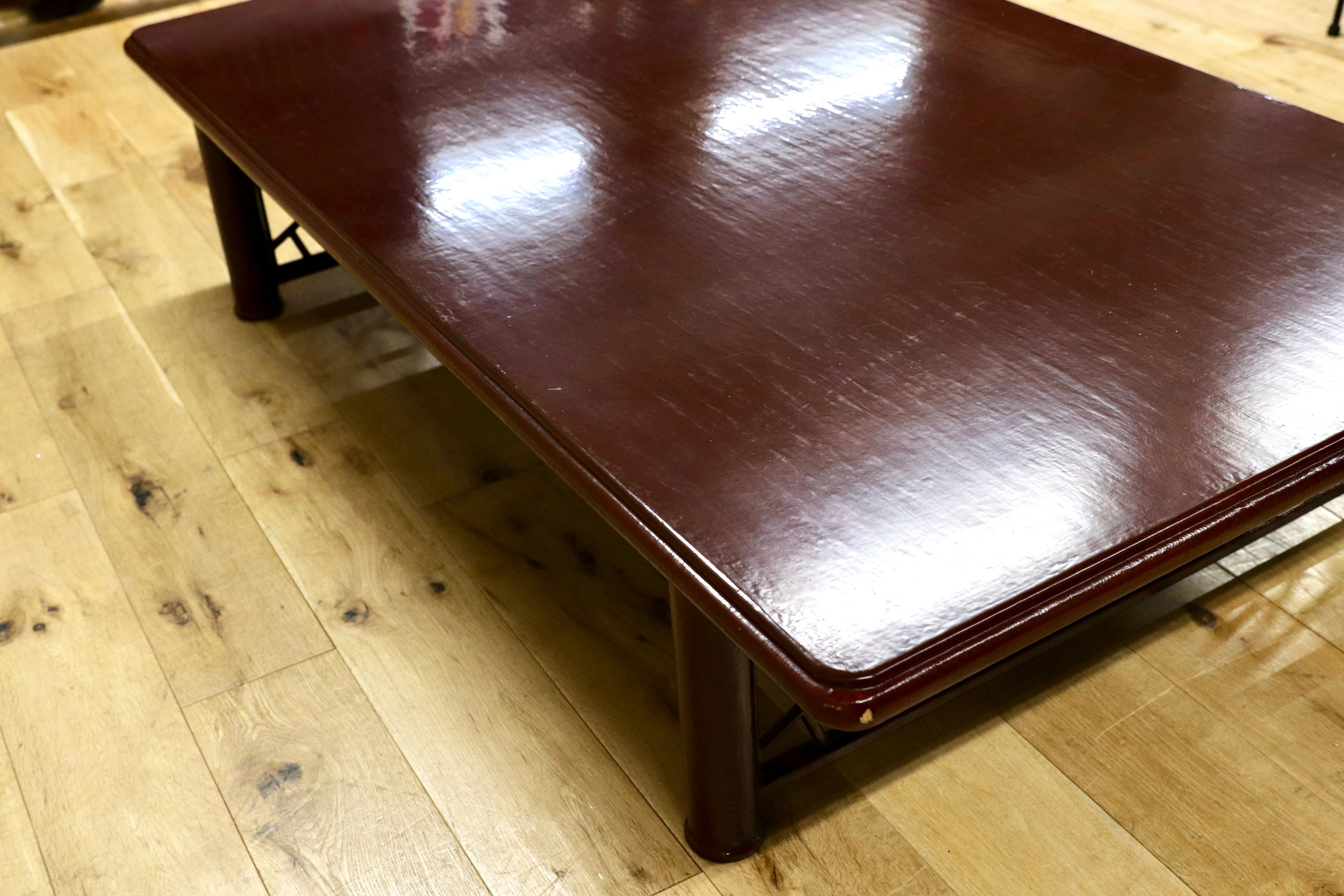 GMGT209○広沢平安 伝統工芸 座卓 センターテーブル ローテーブル リビングテーブル 和家具 座敷 和室 茶の間 朱塗り アンティーク